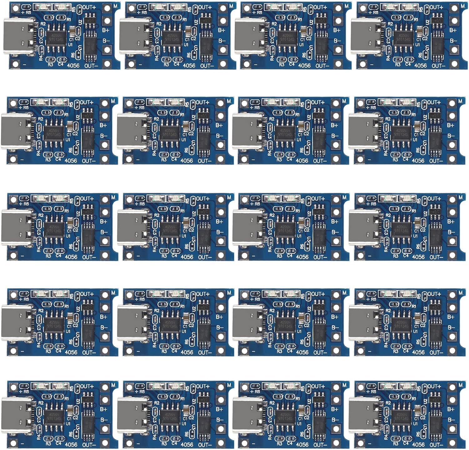 ROBOWAY 20PCS TP4056 1A Li-Ion Lithium Battery Charging Module with Current Protection – Type C - Electronic Component