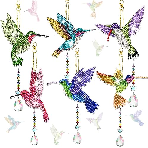 6 Pcs Diamond Painting Wind Chimes Rhinestone Hummingbird Diamond Art