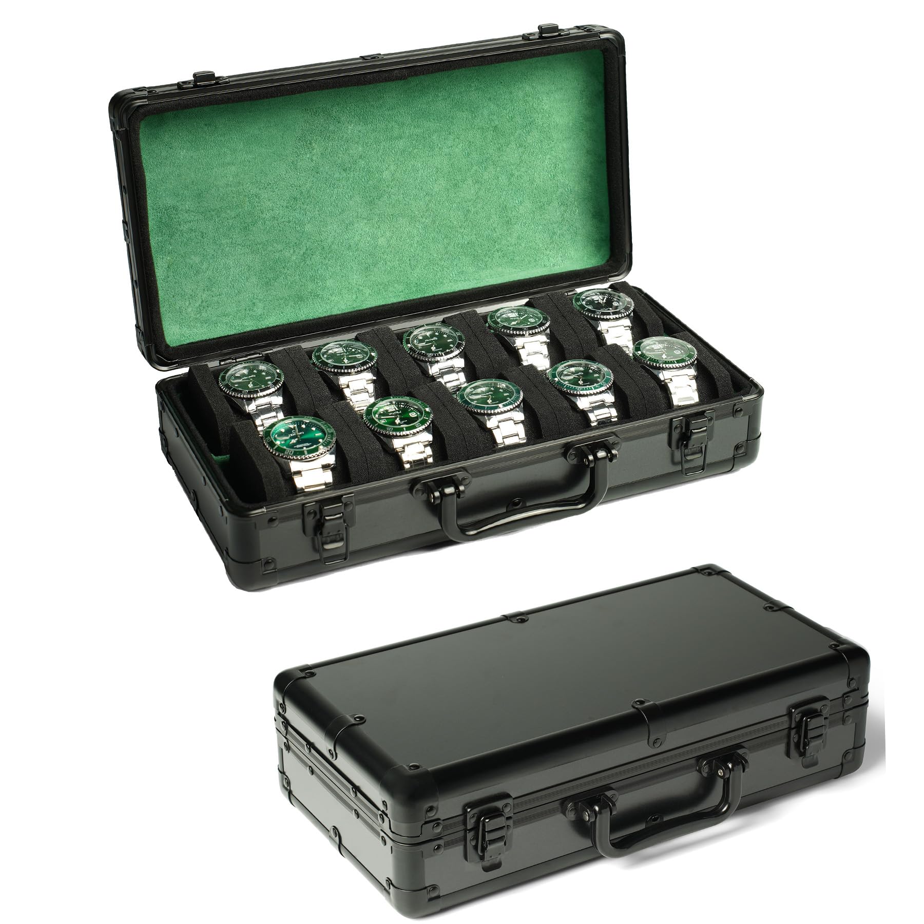 Aukura Black 10-Slot Watch Organizer Case, Aluminum Storage Box, Padded Display & Travel Case