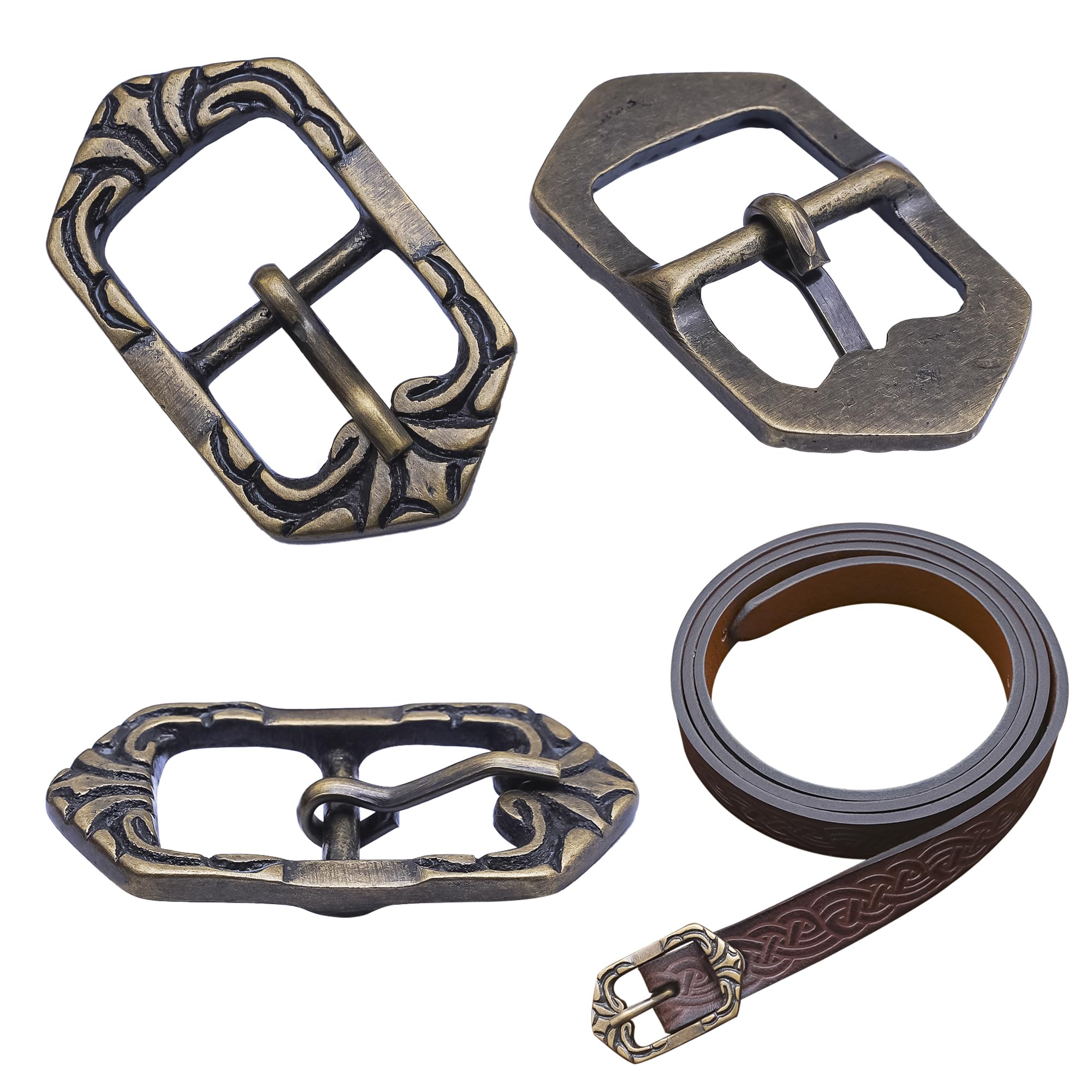 Lord of Battles Medieval Belt Buckle Fantasy Buckles Solid Brass Belt Buckle Ideal for LARP, Renfair & Cosplay (Buckle Set of 3, Small)