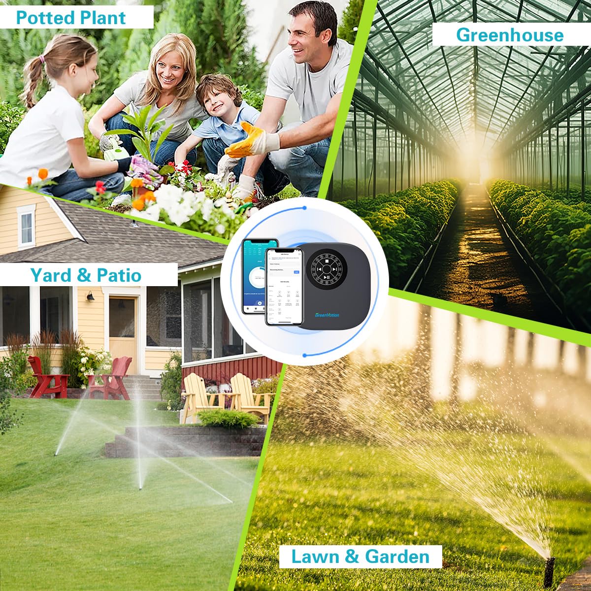 Smart Sprinkler Controller, 16-Zone/Station Irrigation System with APP Remote Control, GreenVation 2.4G/5GHz WiFi Water Timer for Outdoor Garden/Yard/Lawns
