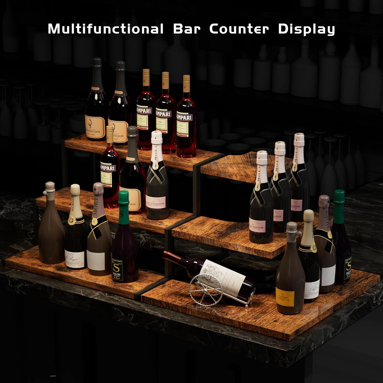 Display Stand, 3 Tier Risers Display Stands, Food Display Risers for Party Cupcake Stand Holder, Wood Risers Display Stands for Figures, Dessert,Multi-use Table Risers for Display (Right-Angle)