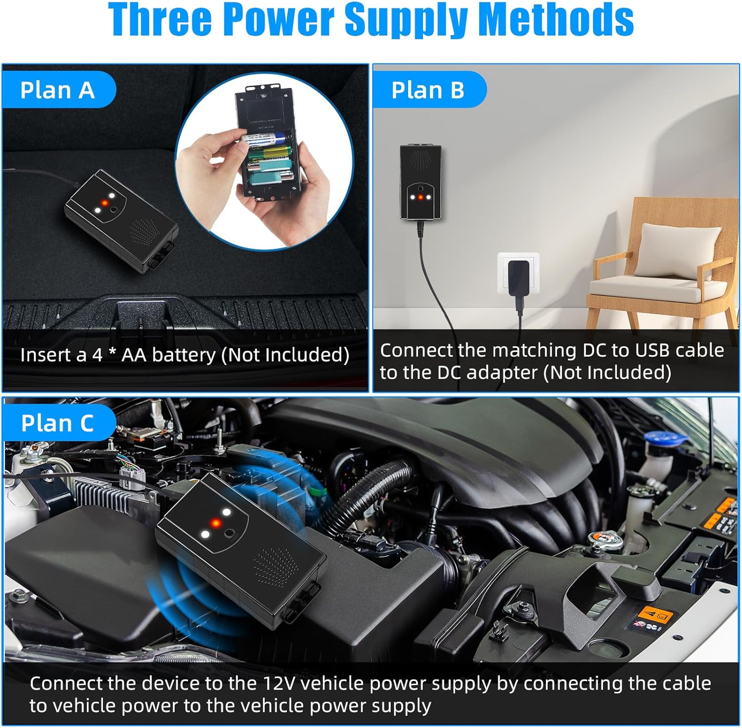 2 Pack Rodent Repellent for Car Engines,Three Power Supply Modes Rat Repellent for Car Mouse Repellents and Mouse Repellent for Cars Suitable for Cars, Garages, Warehouses Rat Repellent - Image 5