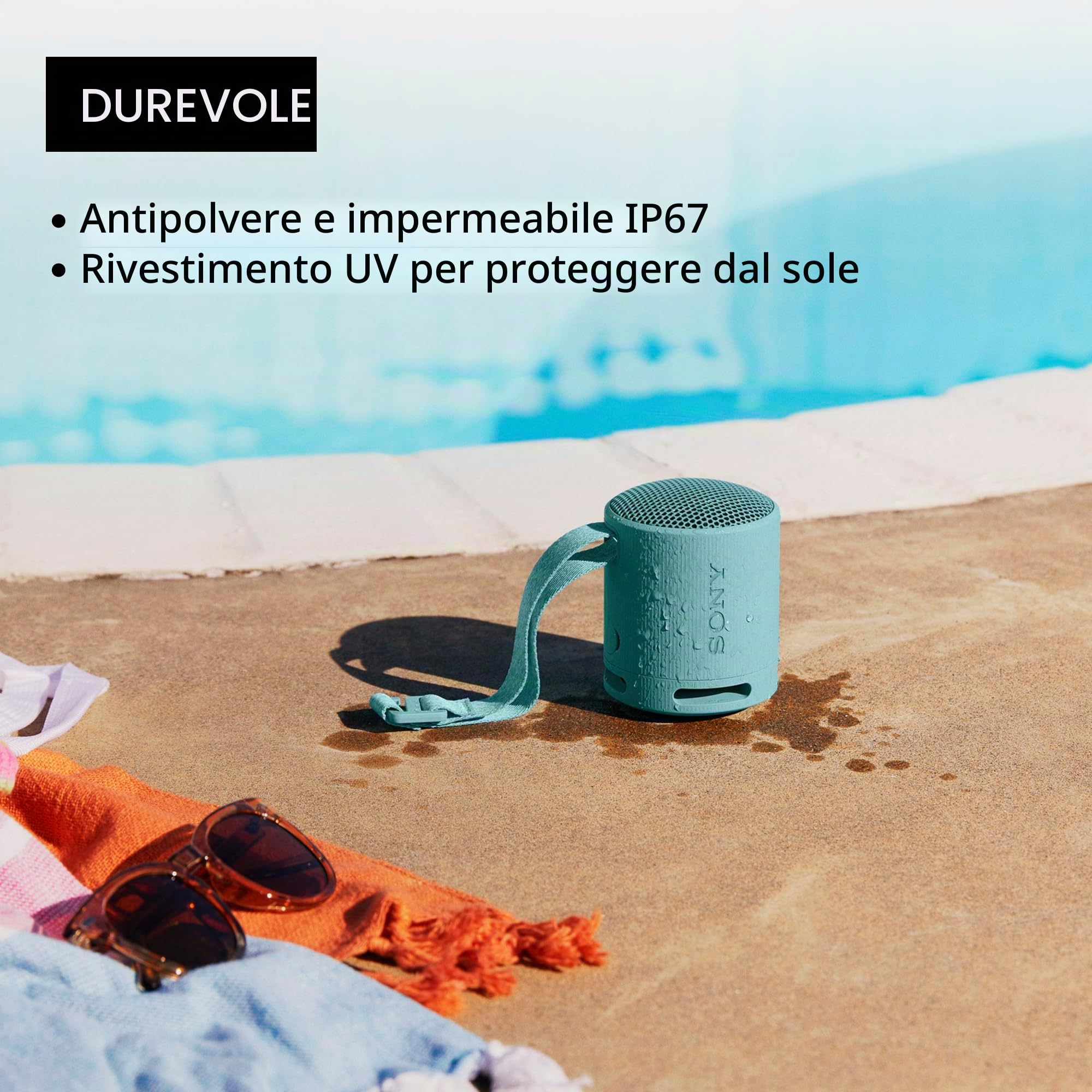 Sony SRS-XB100 - Altoparlante wireless Bluetooth, portatile, leggero, compatto, per esterni, viaggi, resistente IP67, impermeabile e antipolvere, batteria 16 HR, cinturino, chiamate in vivavoce, nuovo