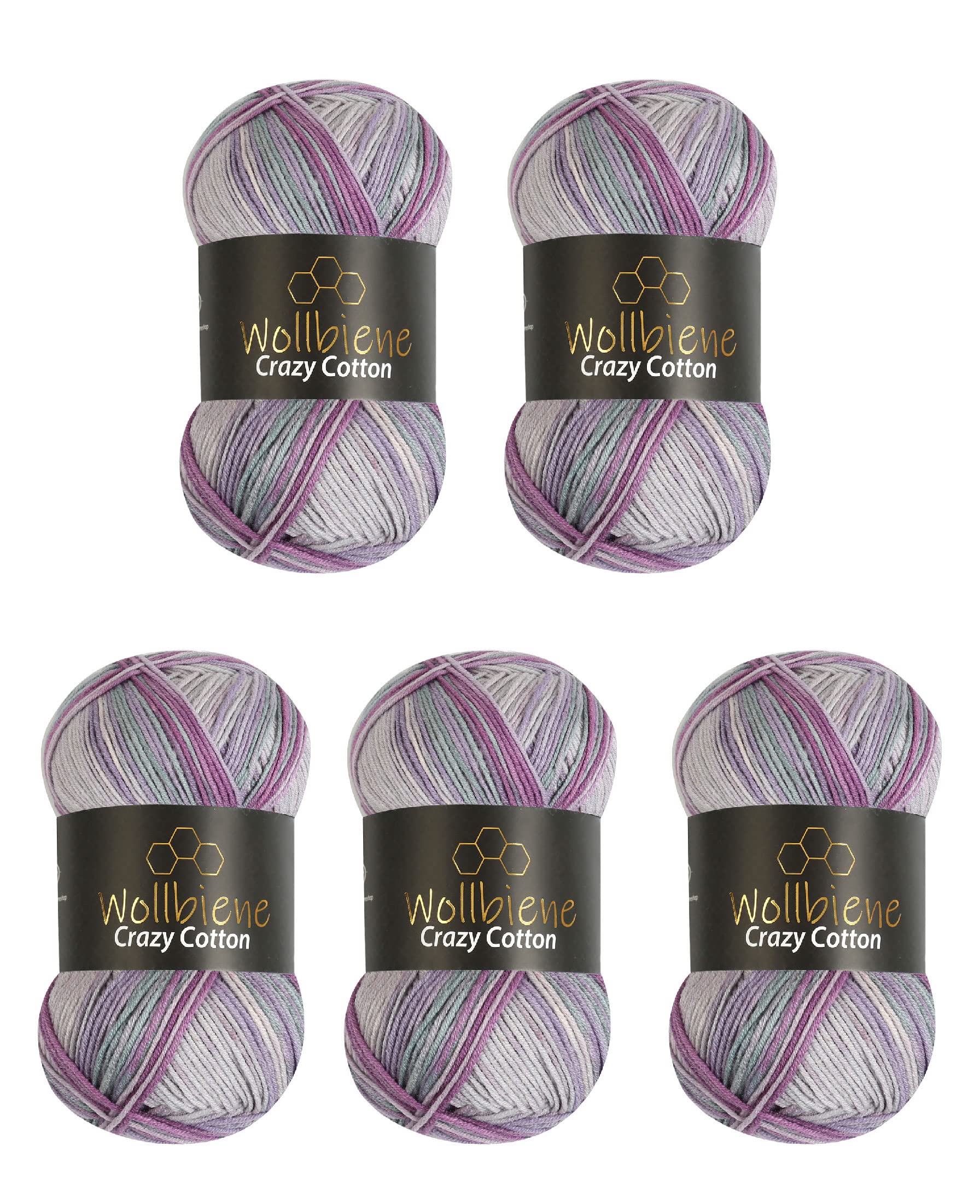 5 x 100 g Wollbiene Crazy Cotton Batik, 500 g with Colour Gradient, 55% Cotton, Multicoloured Knitting Wool, Crochet Wool - Image 2