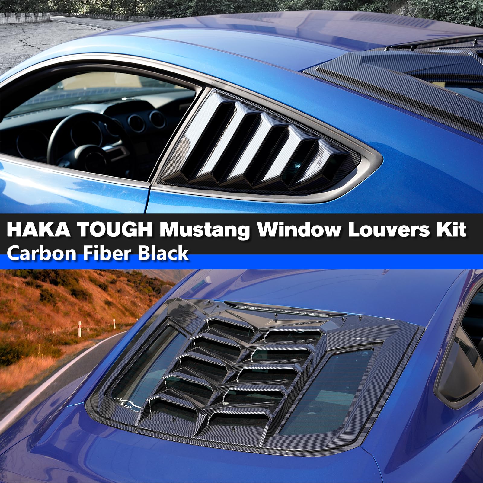 Type-F carbon fiber window louvers for 2015-2023 Ford Mustang