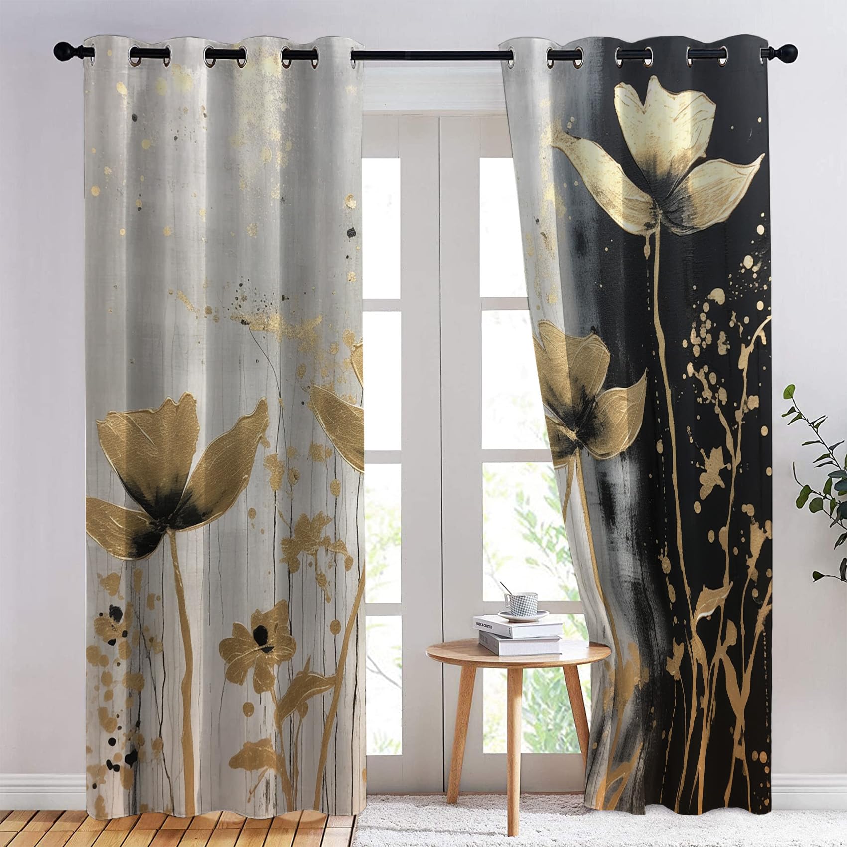 Rideau Occultant Fleur Rideaux Thermiques à Oeillets pour Chambre, Motif Botanique Rideaux Salon Moderne Lot De 2 Décoration De Fenêtre pour Chambre Enfant Fille Garcon Rideaux À Oeillets, 140x240