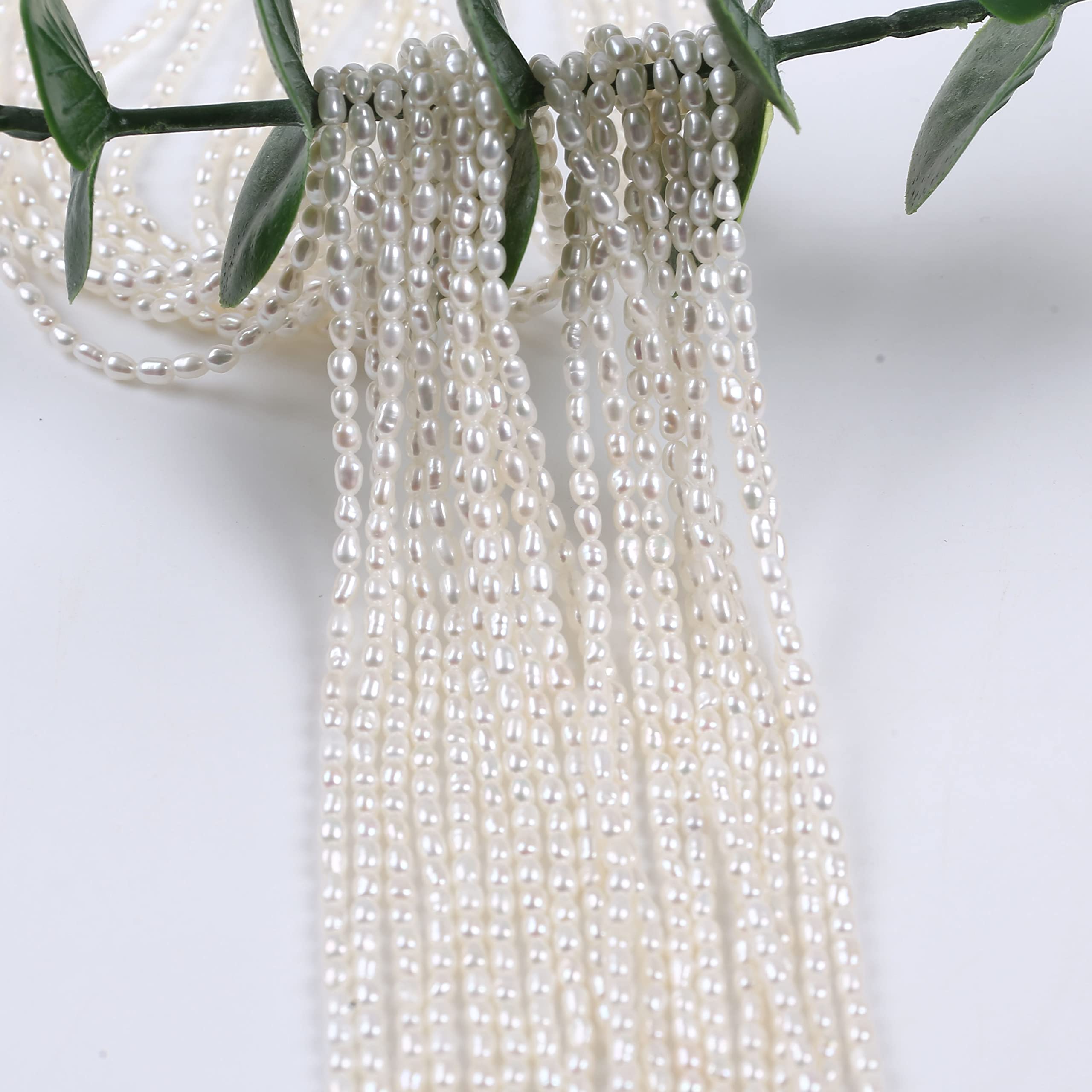 Ankom Grade Rice 2-2.5mm Tiny Pearl Small Pearl Natural White Freshwater Pearl 16Inch Strand Pearl Necklace A Grade