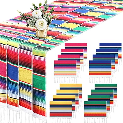 16 caminos de mesa de serape mexicano, 14 x 84 pulgadas, arco iris, bohemio, con flecos, de algodón, decoración de fiesta temática mexicana para el disponible en Yaxa Colombia