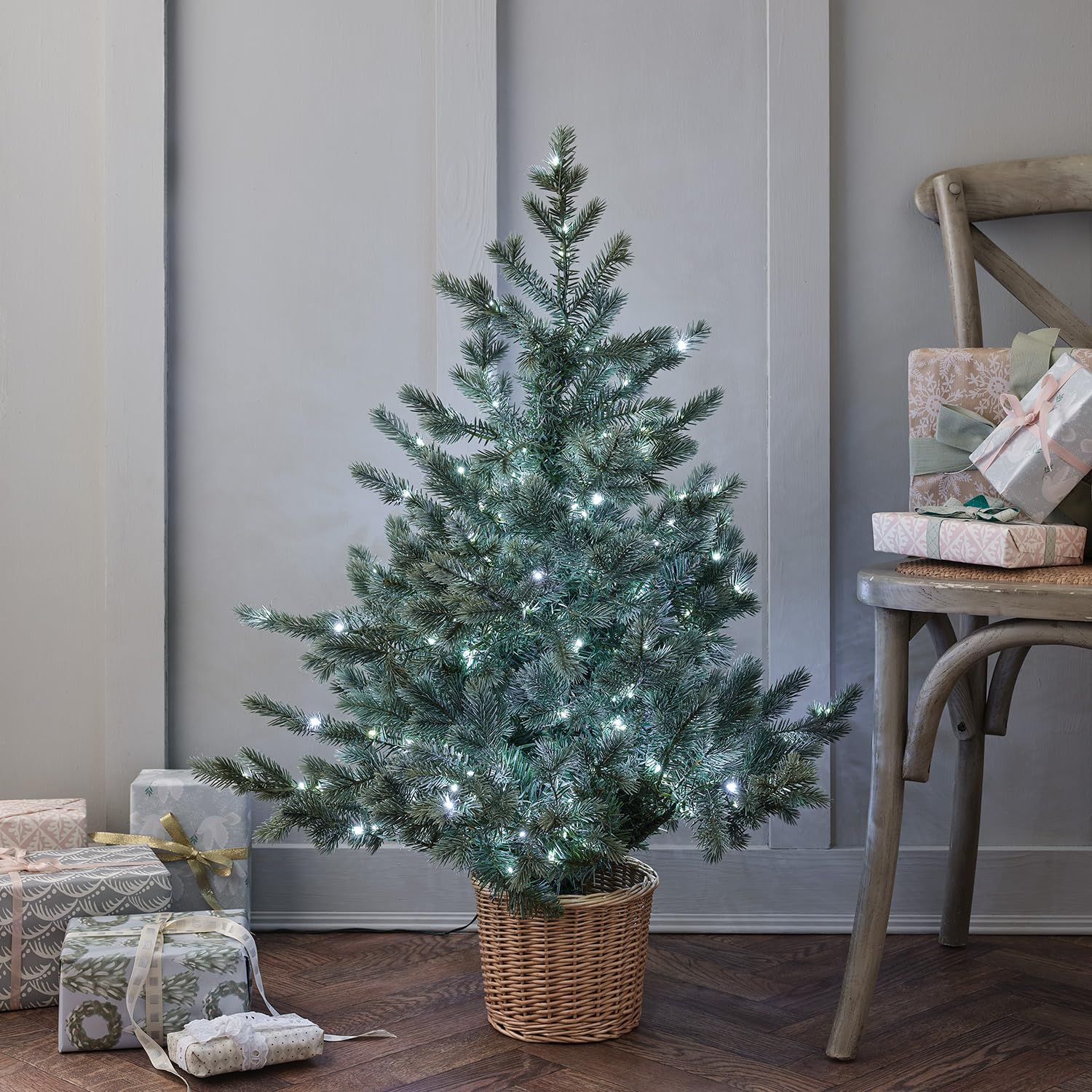 Lights4fun 3-in-1 LED Tannenbaum Künstlich mit Timer warmweiß Batteriebetrieben 90cm Weihnachtsdeko Außen Weihnachtsbeleuchtung Innen Weihnachtsbaum Künstlich