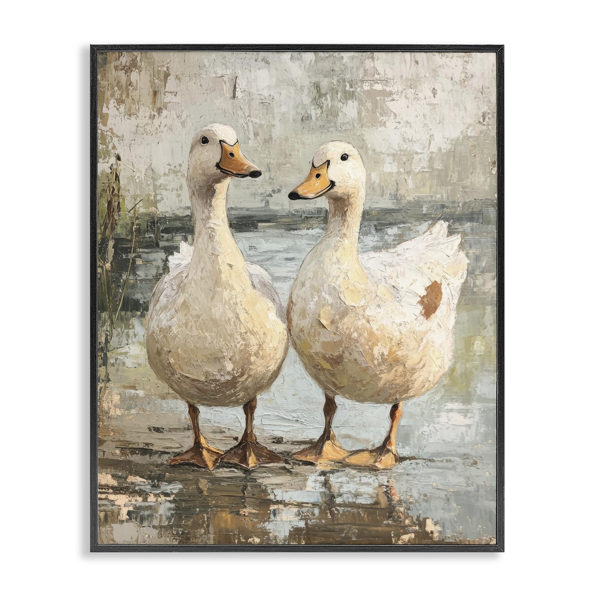 Stupell Industries Partner Ducks Abstract Pond Gray Framed Giclee Art, design by Petal Prints Design, 30 x 24