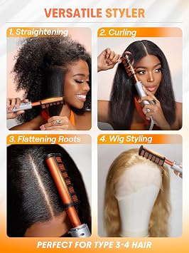 SHEGLAM Hot Comb Straightener Brush for Black Women Hair 30s Fast Heating, 5 Temperature Settings, Dual Voltage, for Wigs, Insulated Protection Styler with Gloss ProTM Coating