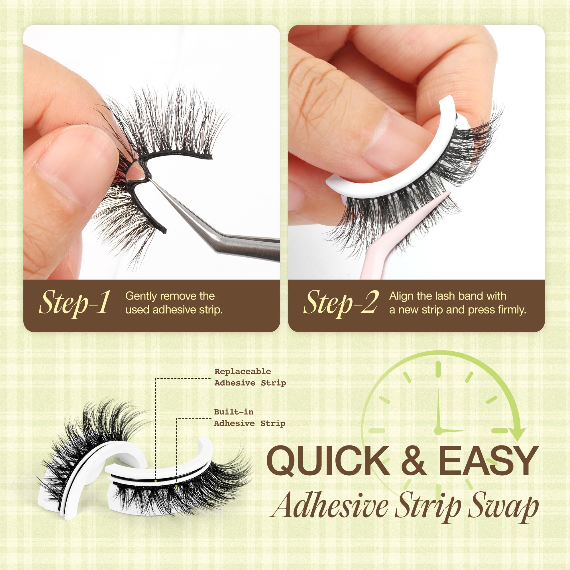 LASHVIEW Self Adhesive Eyelashes Natural Look Press On Lashes No Glue Need Eyelashes Reusable Cat Eye Wispy Self-adhesive False Lashes with Replacement Adhesive Strips 5 Pairs(CV122)