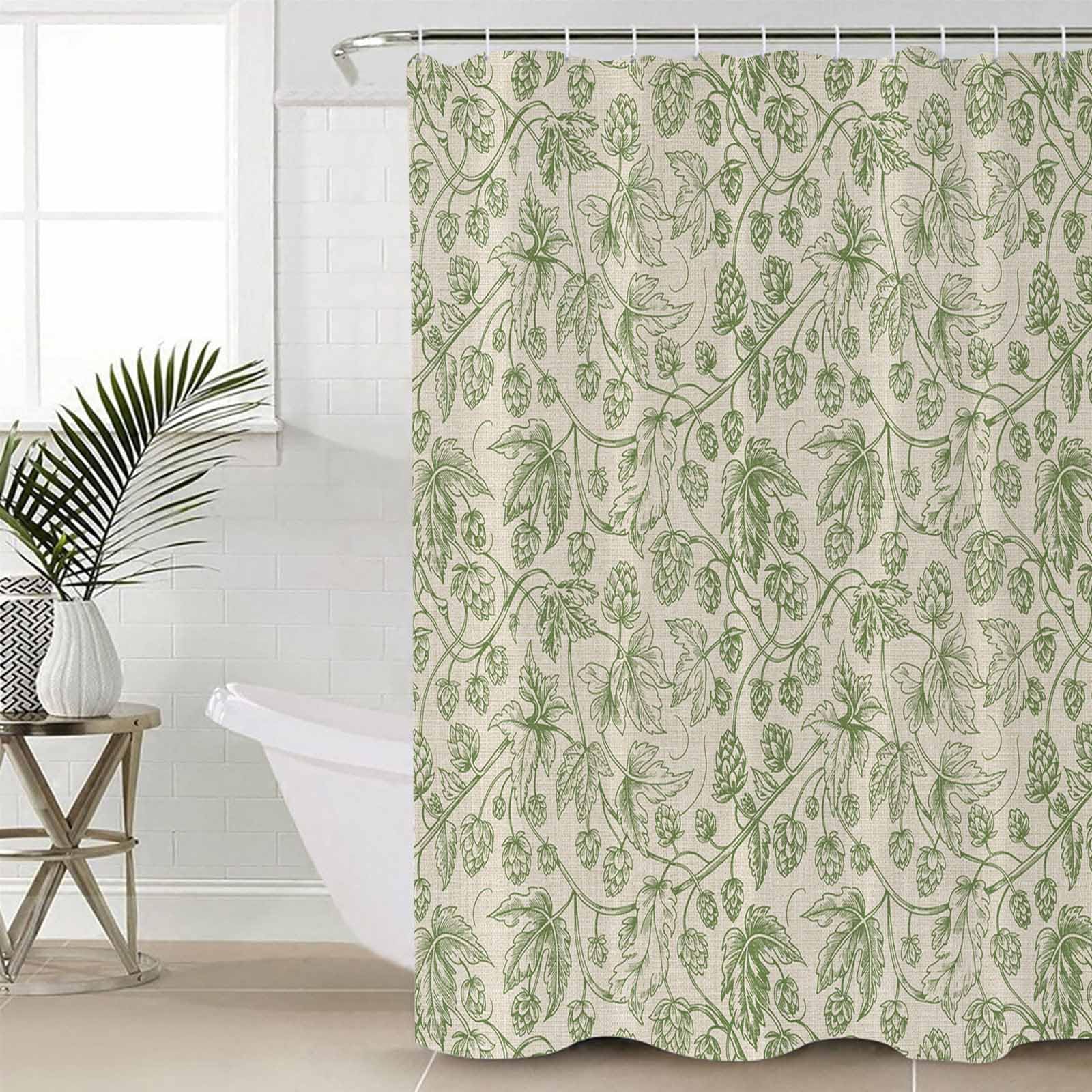 Huotupsine Sage Green Floral Shower Curtain Set - Long 72" x 84" Washable Bathtub Curtain with 12 Hooks, Modern Vintage Flowers Pastoral Botanical
