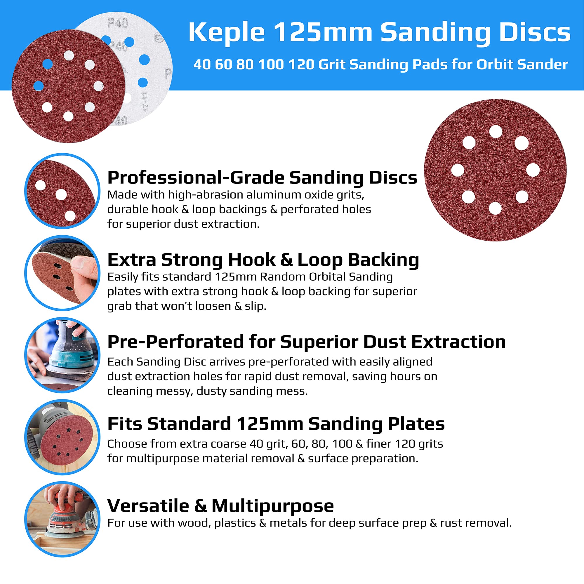 50 Dischi Abrasivi Grana 120 - &Oslash; 125 Mm Con 8 Fori - Per Levigatrici Orbitali - Professionali