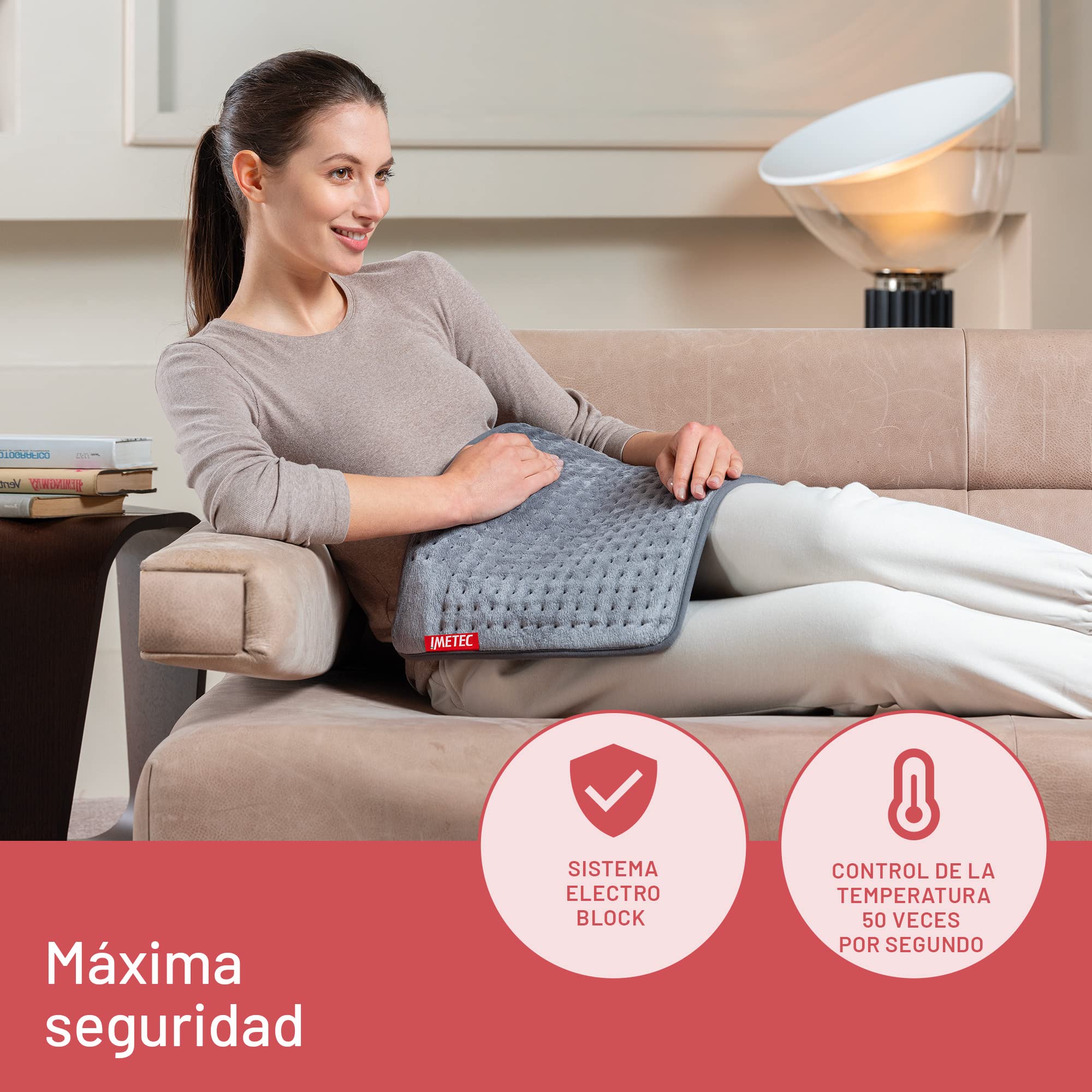 Imetec Intellisense Essential, Almohadilla térmica multiusos, para todo el cuerpo, calentamiento rápido, tela hipoalergénica, 5 temperaturas, bloqueo eléctrico de seguridad, lavable, 40 x 35 cm