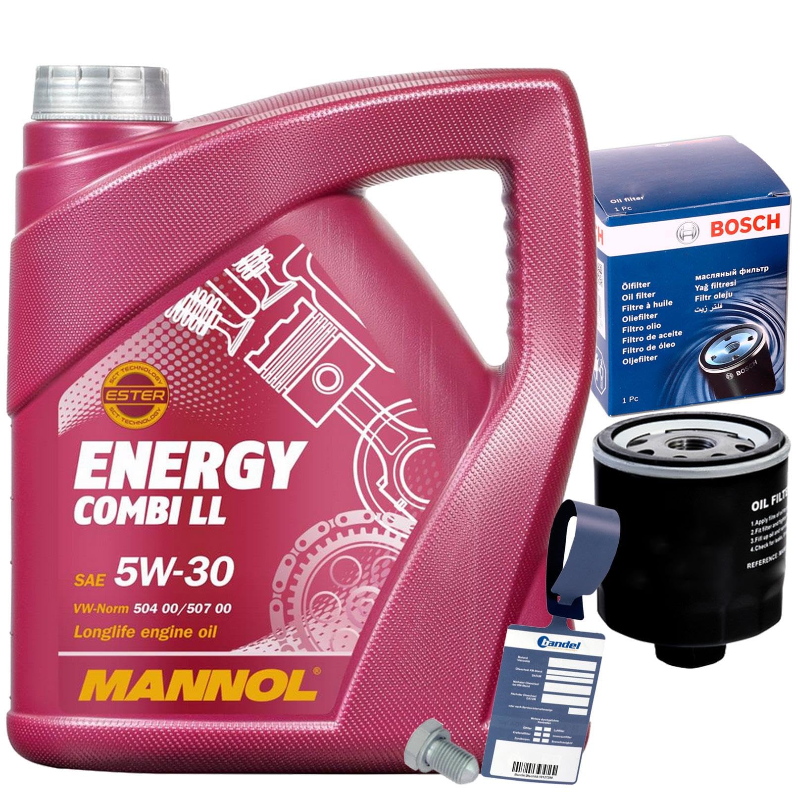 Ölfilter+5L Mannol 5W-30 Öl+Ablasschraube | 0451103318+220125S+Mannol Energy Combi LL 5W30 für Golf VI 6 V 5 IV 4