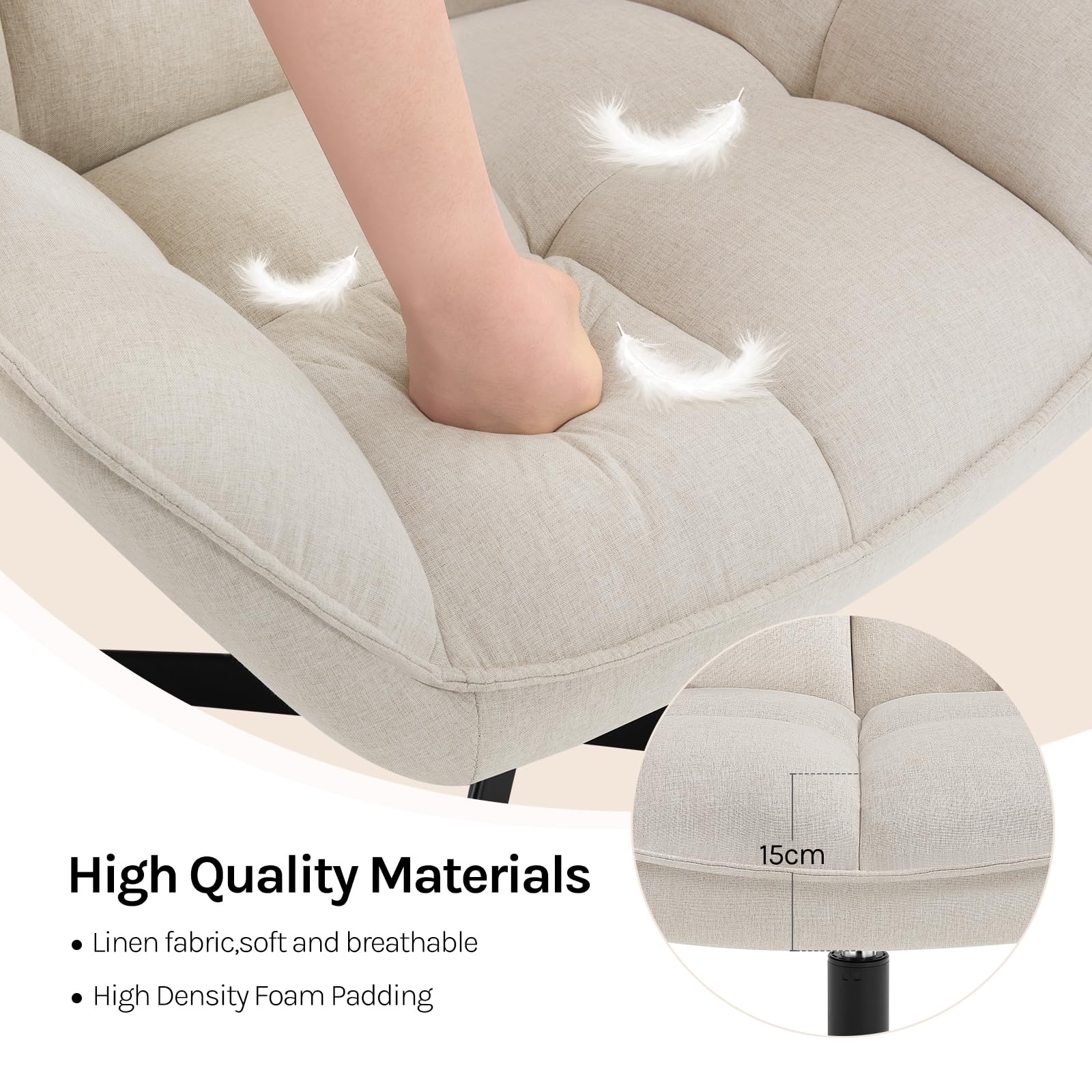 WOLTU Relaxsessel, Sessel 360° drehbar, Ohrensessel gepolstert, Fernsehsessel, Lesesessel, Loungesessel, Wohnzimmer Schlafzimmer, Leinen, Beige