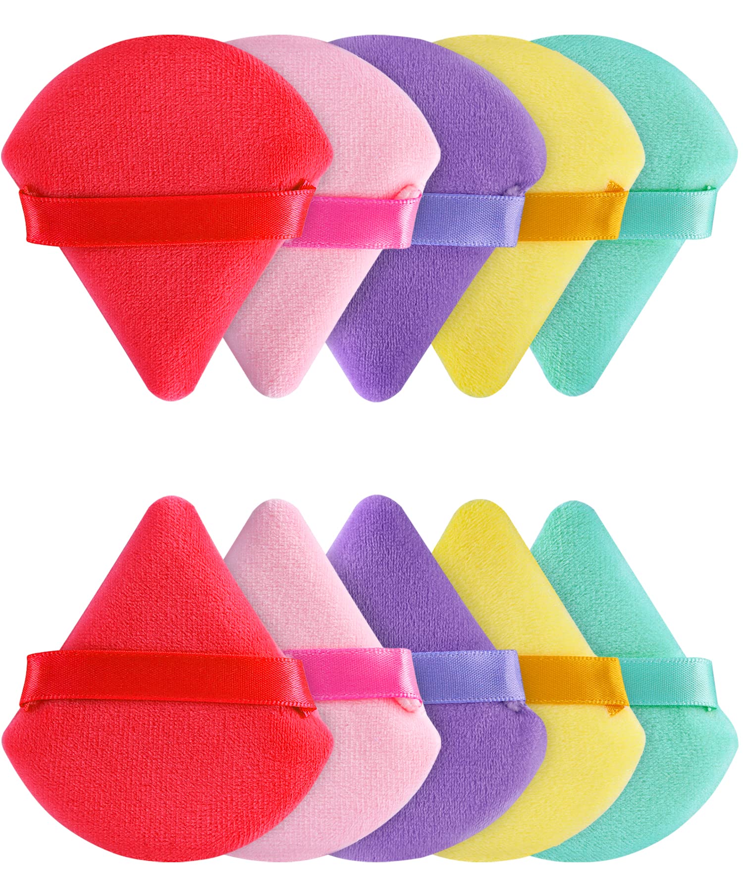 BEAKEY 10 Pcs Soft Triangle Powder Puffs for Face Powder - Latex-Free Makeup Puffs for Loose & Cosmetic Foundation, Ideal for Setting Powder and Liquid Foundation(Multi-Colored Red)