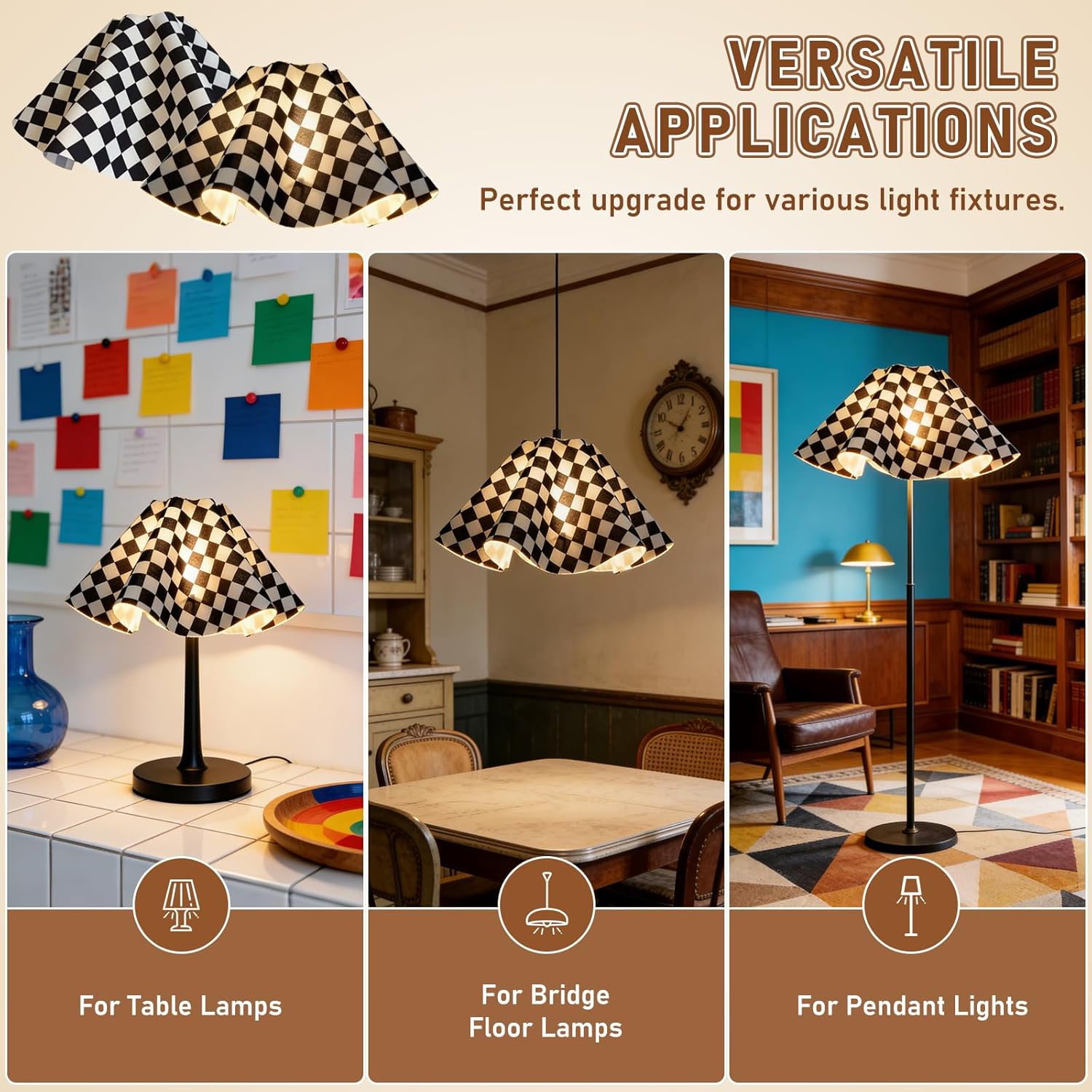 Small Scalloped Table Lamp Shades - Petal Lamp Shade for Table Lamps, Floor Lamps, bedside lamp and Pendant Light, UNO Fitter for E27, E26 and E14 Base (Black and White, 3.5 * 15 * 7 inch - 2 Pack)