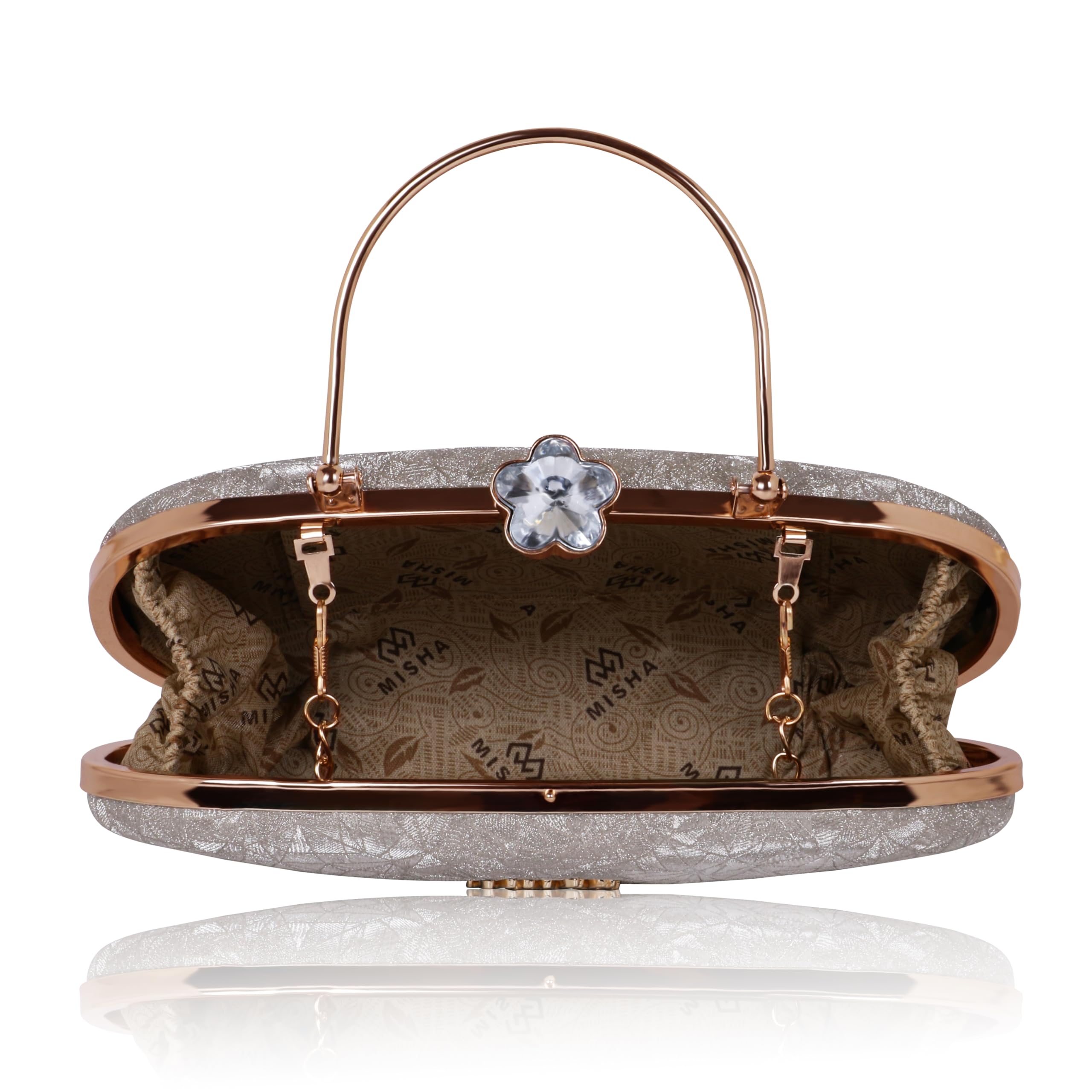 MISHA Noir Glint Oval Clutch, Cracked Ice Metallic (Gold) 2