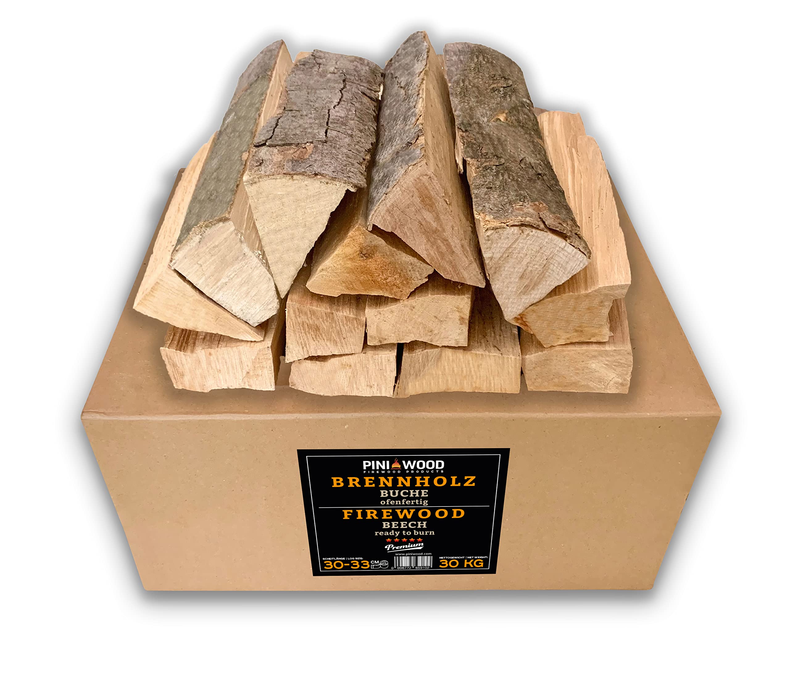 PINI Legna da ardere pronta al forno, in faggio, 30 kg, ca. 30 – 33 cm, per camino, barbecue, braciere, forno per pizza affumicatore