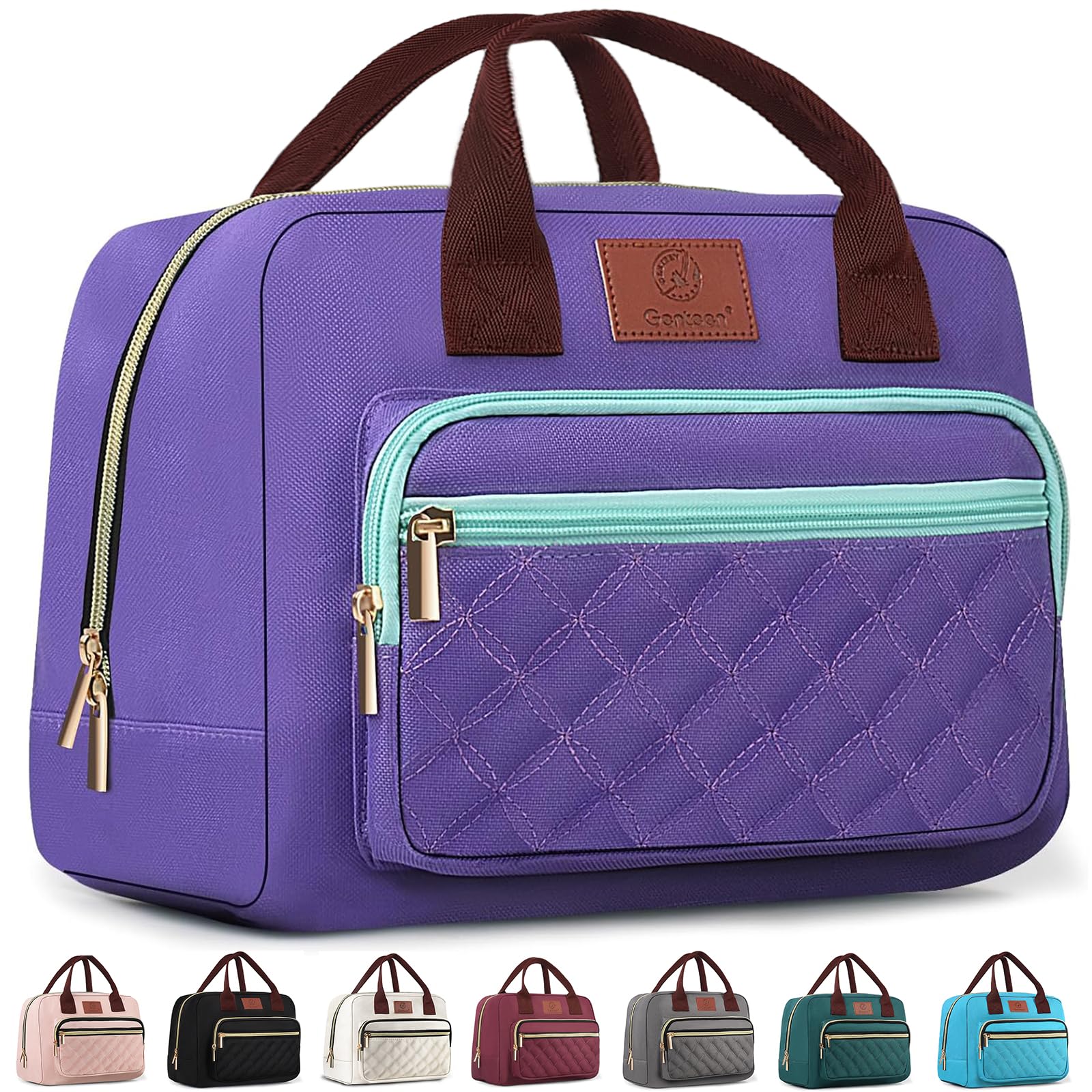 Genteen Lunch box for Women Girls Teens Insulated Quilted Lunch Bag for Adult Men Reusable LunchBox with Front