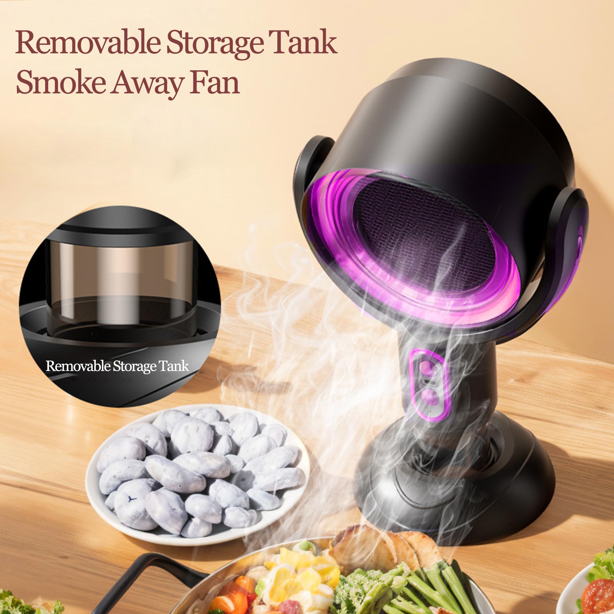 Purificateur D'air Portable Smoke Away - Ventilateur Extracteur De Fumée Pour Cuisine, Intérieur, Barbecue - Rechargeable, Angle Réglable 15°, Batterie 3000 MAh - Couleur Violet - 5