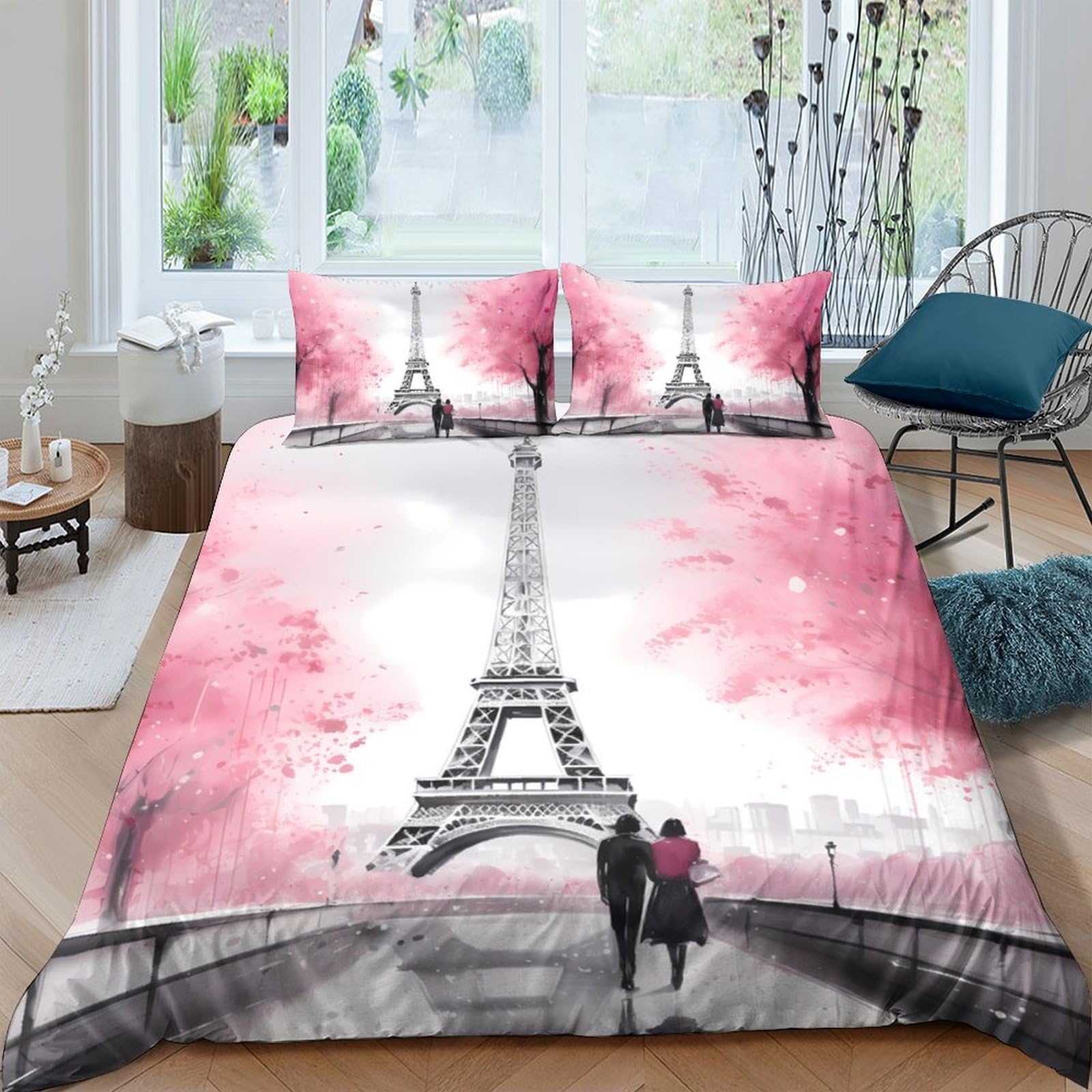 Ctjqhvkz Style-2 3D Printed Pink Eiffel Tower Fitted Sheet Microfiber Soft Breathable Romantic Paris Mattress Cover For Bedroom Dorm Decor Single（135X200cm）