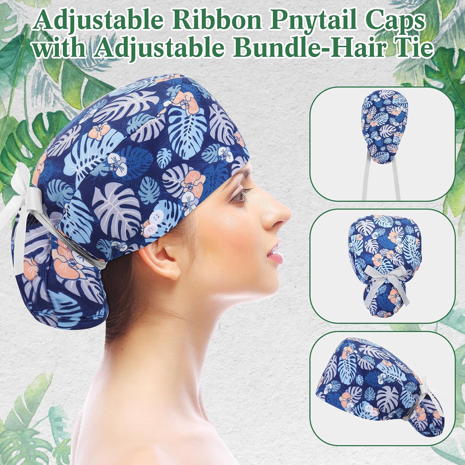 6 Pcs Scrub Caps Women Nurse Hat, Adjustable