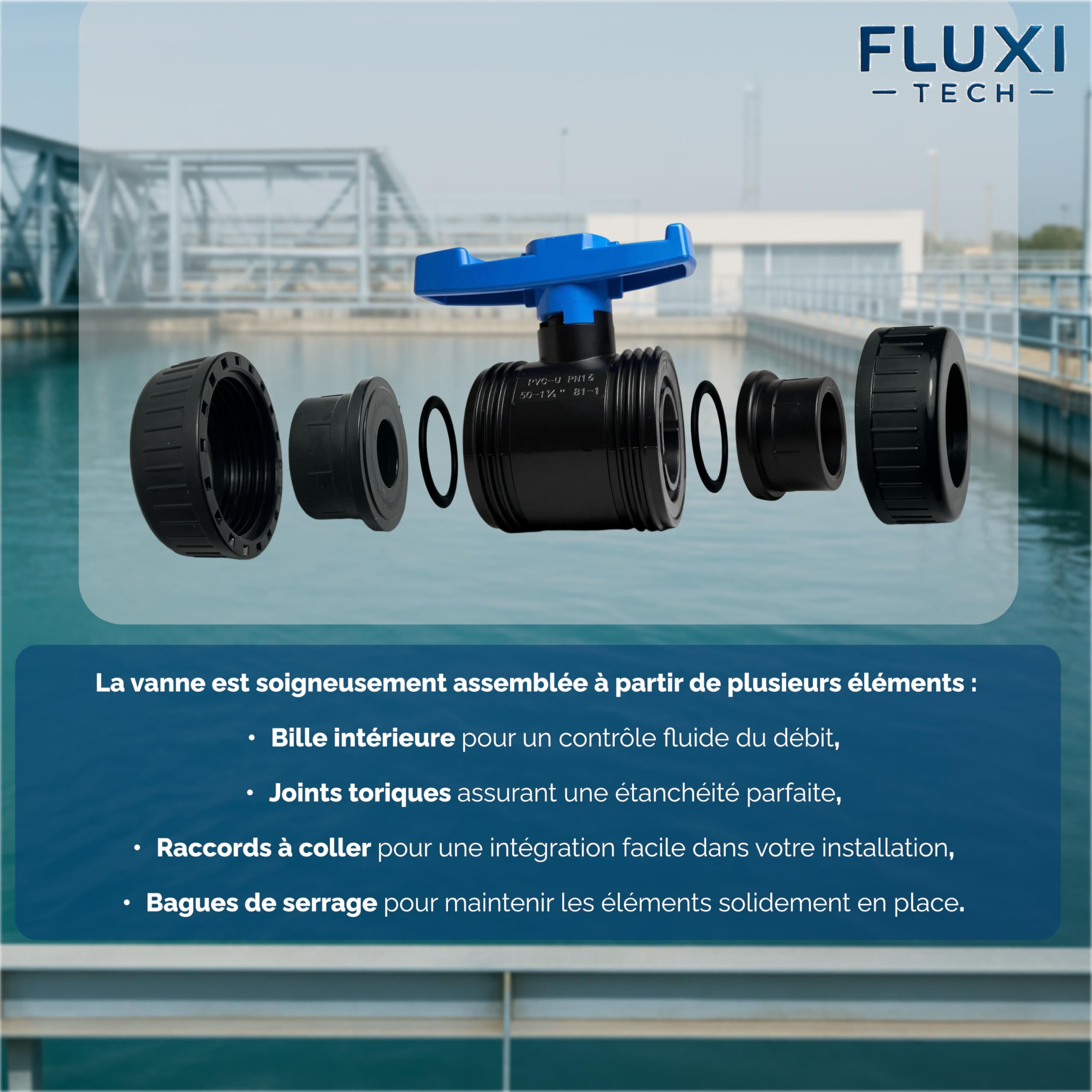 Vanne à boule PVC Ø50mm PN16 à coller, lot de 1