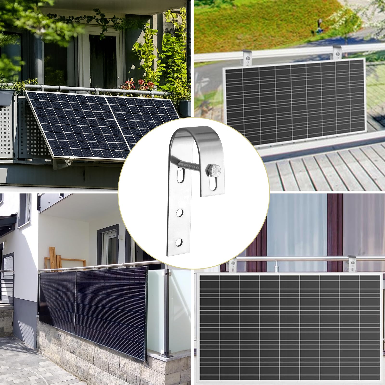 Anbte Ganci per Pannelli Solari da Balcone in Acciaio Inox 304, Installazione Senza Fori per Ringhiere - Compatibile con Fotovoltaico, Tetti Piani, Garage [Set da 2 con Viti]