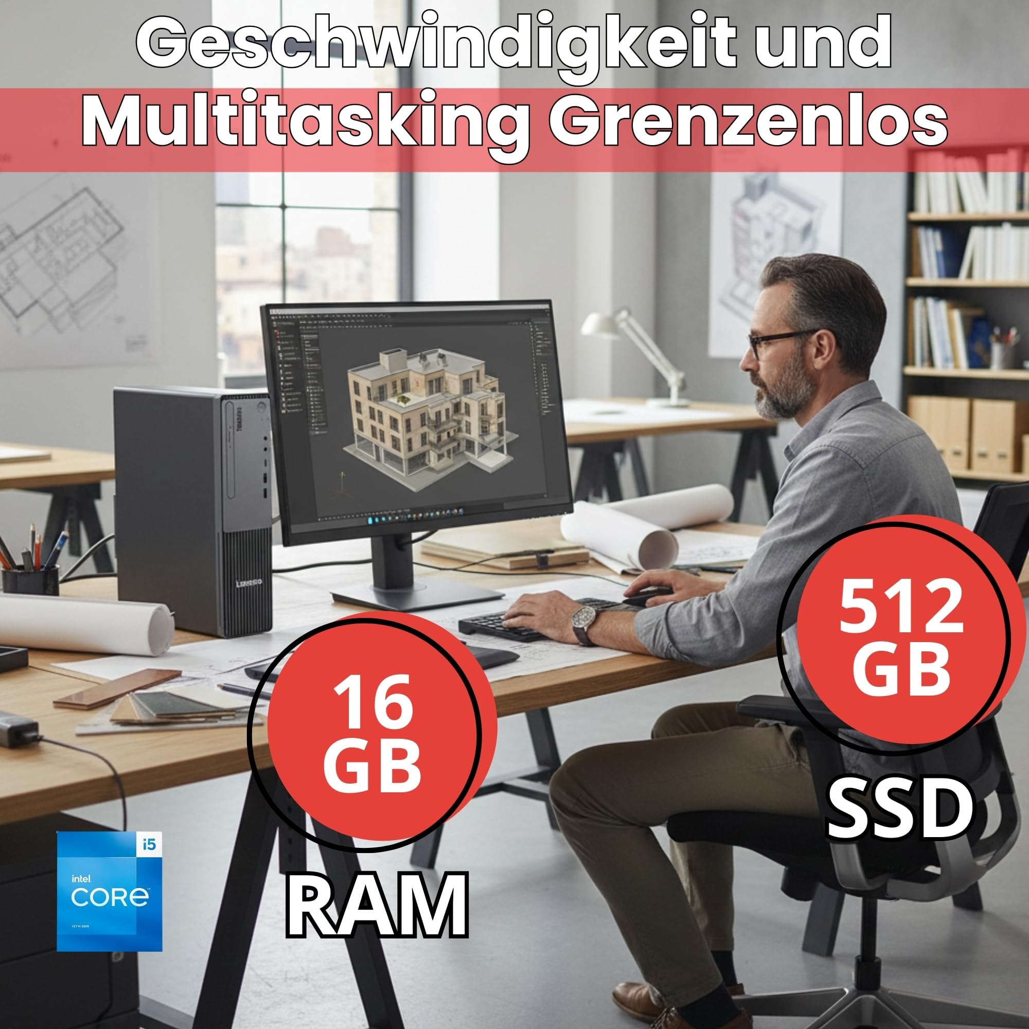 Lenovo Bundle PC Gen5 SFF + Monitor ThinkVision 27″ IPS 100 Hz | Intel Core i5-13420H, 2026 16GB RAM ddr5, 512GB SSD, Windows 11 Pro, Monitor Full HD Docking Station 10 in 1 Garanzia 36 Mesi