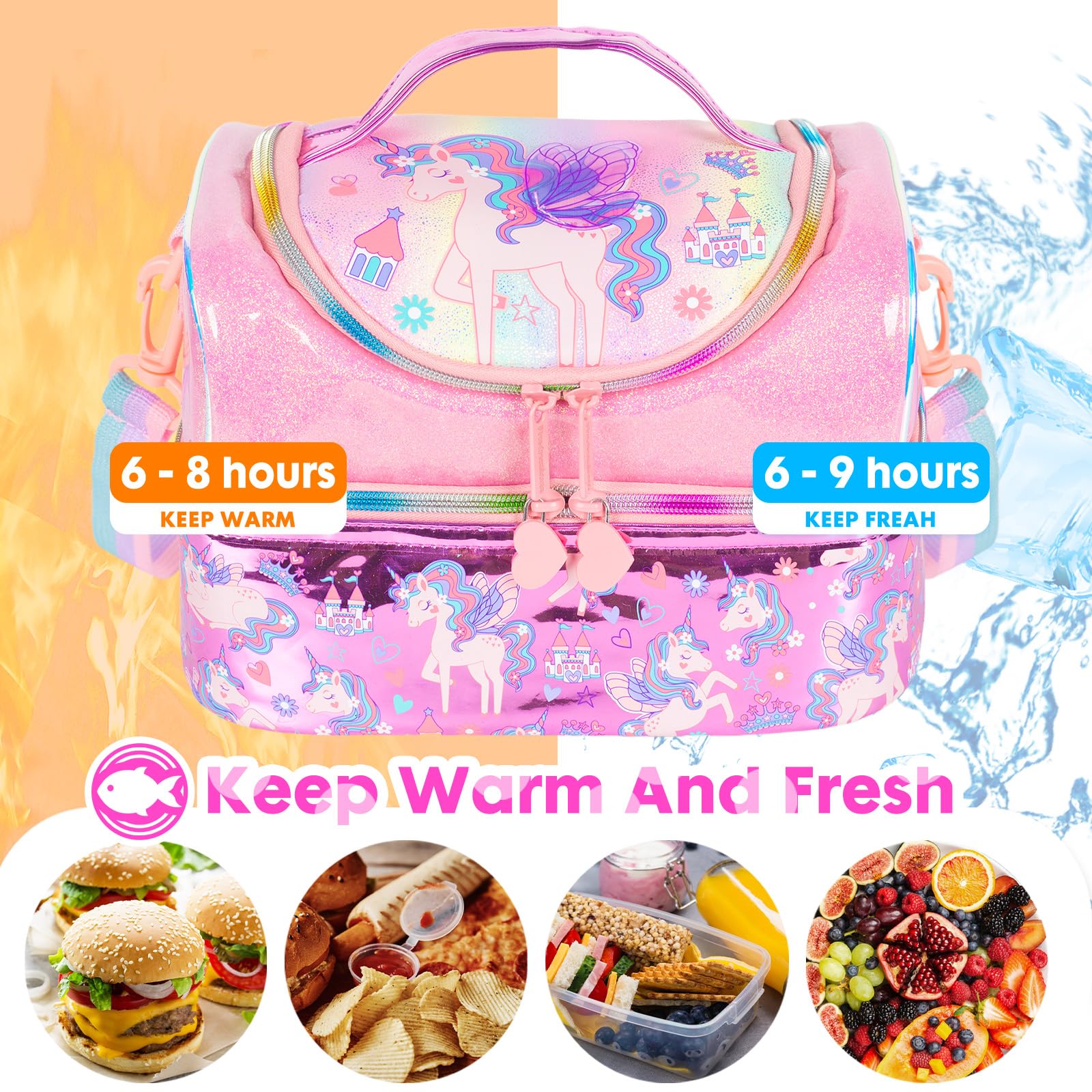 PinkSheep Kids Double Decker Cooler Insulated Lunch Bag Large Tote for Boys Girls, Men, Women, with Adjustable Strap - Image 4