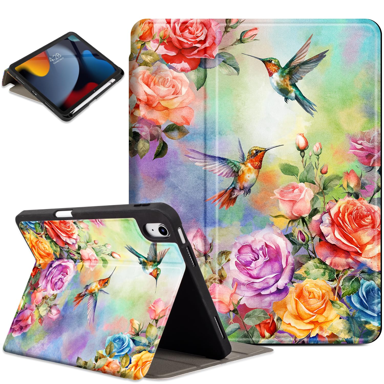 Photo 1 of Lokigo New for iPad (A16) 11th Generation Case 11 Inch (2025), iPad 10th Generation Case 10.9 Inch (2022), Multi-Viewing Protective Stand AppleiPad A16Case, Hummingbird Floral