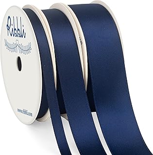 Ribbli 3 Rolls Navy Satin Ribbon Double Faced,Total 30 Yards,(1/4 Inch x 10-Yard,5/8 Inch x 10-Yard,1 Inch x 10-Yard),Satin Ribbon Use for Bows Bouquet,Gift Wrapping,Baby Shower,Wedding Decoration