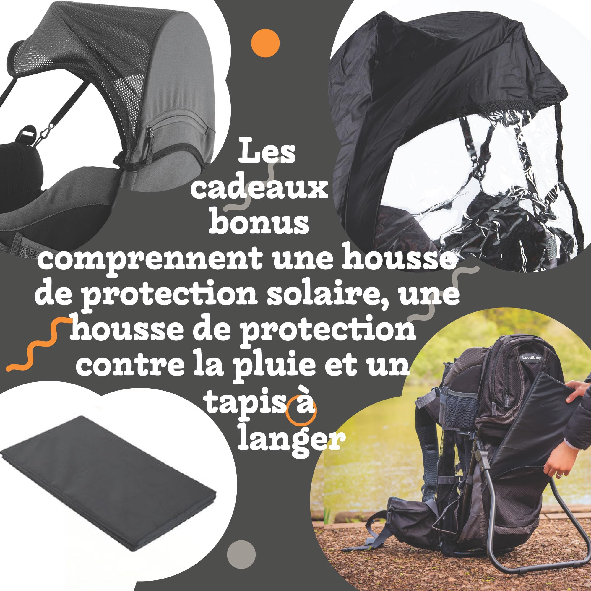 Porte Bebe Randonnée - Sac à Dos Porte Bébé Randonnée - Confortable Porte Bébé Dorsal Randonnée 18 Kg - Porte Bebe Sac a Dos avec Tapis à Langer, Poche Isolante, Capuche de Pluie et de Soleil