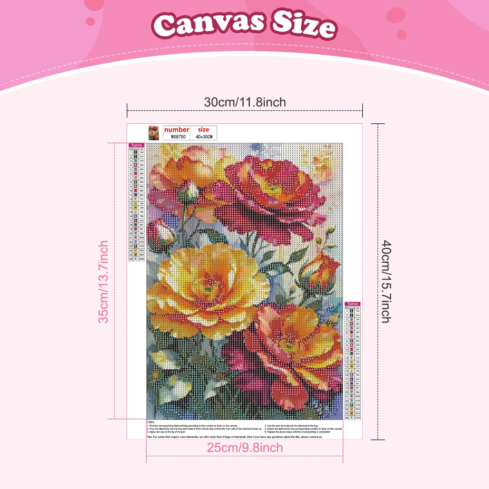 Pintura Con Diamantes Kit De Pintura Diamante Flores - 30x40cm, 5D, Incluye Lienzo Y Diamantes, Decoración Hogar Kit Patio De Flores