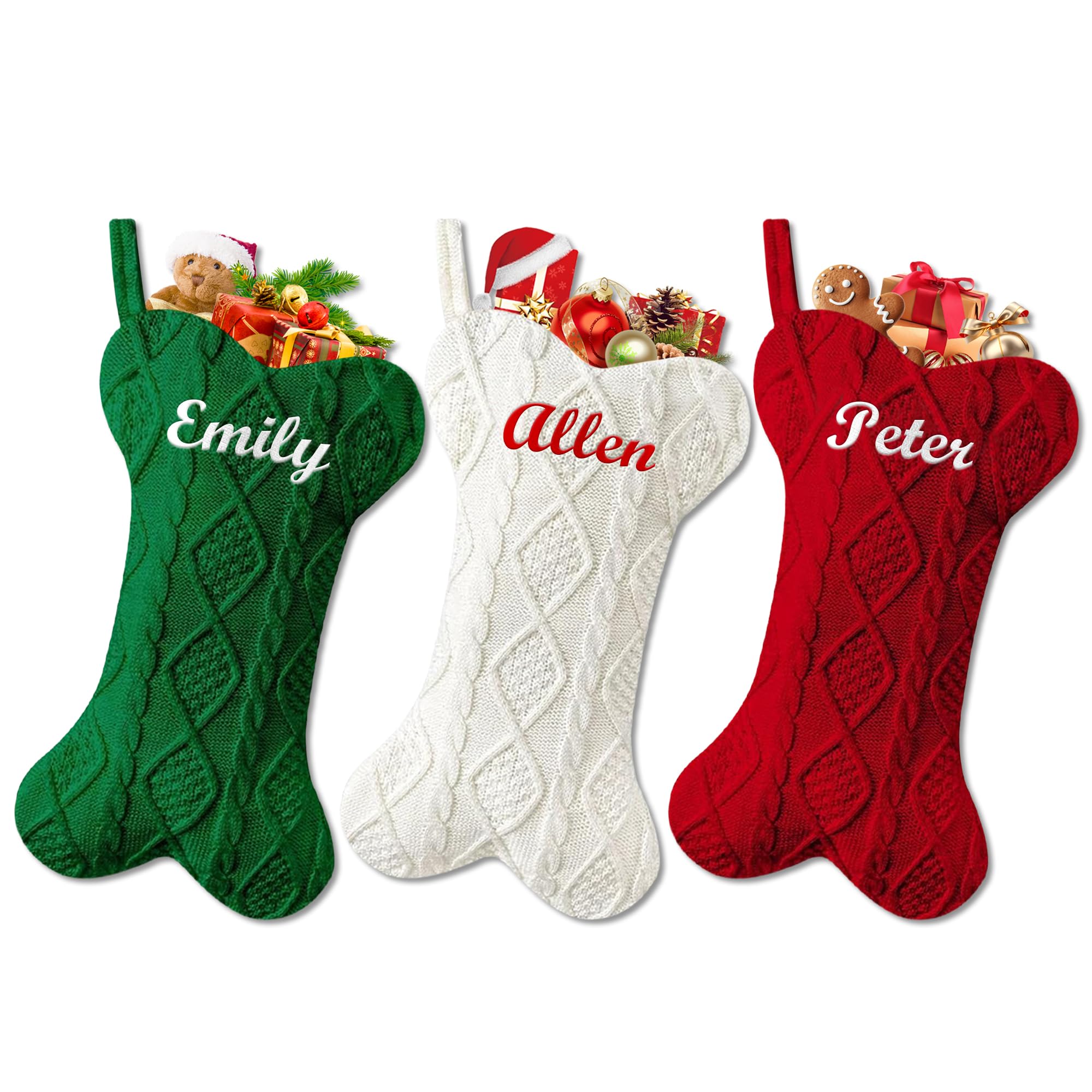 Personalized Pet Christmas Stocking for Dogs, Custom Large Bone Shape Knitted Christmas Stockings, Custom Embroidered Name Xmas Stocking for Cats, Family Fireplace Decoration Stockings 1 Pcs