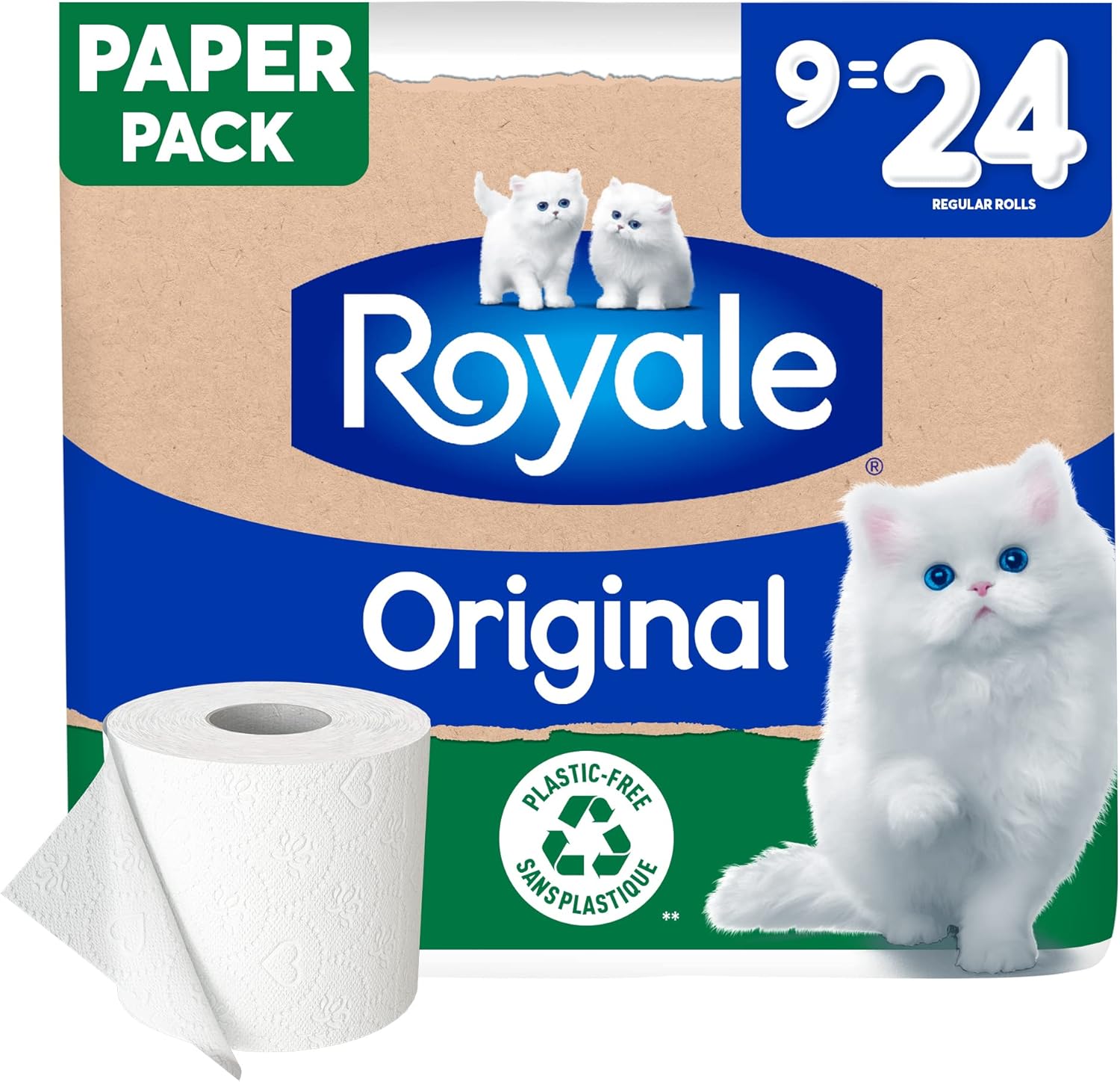 Royale Original, Recyclable Paper Pack, 9 Equal 24 Toilet Paper Rolls