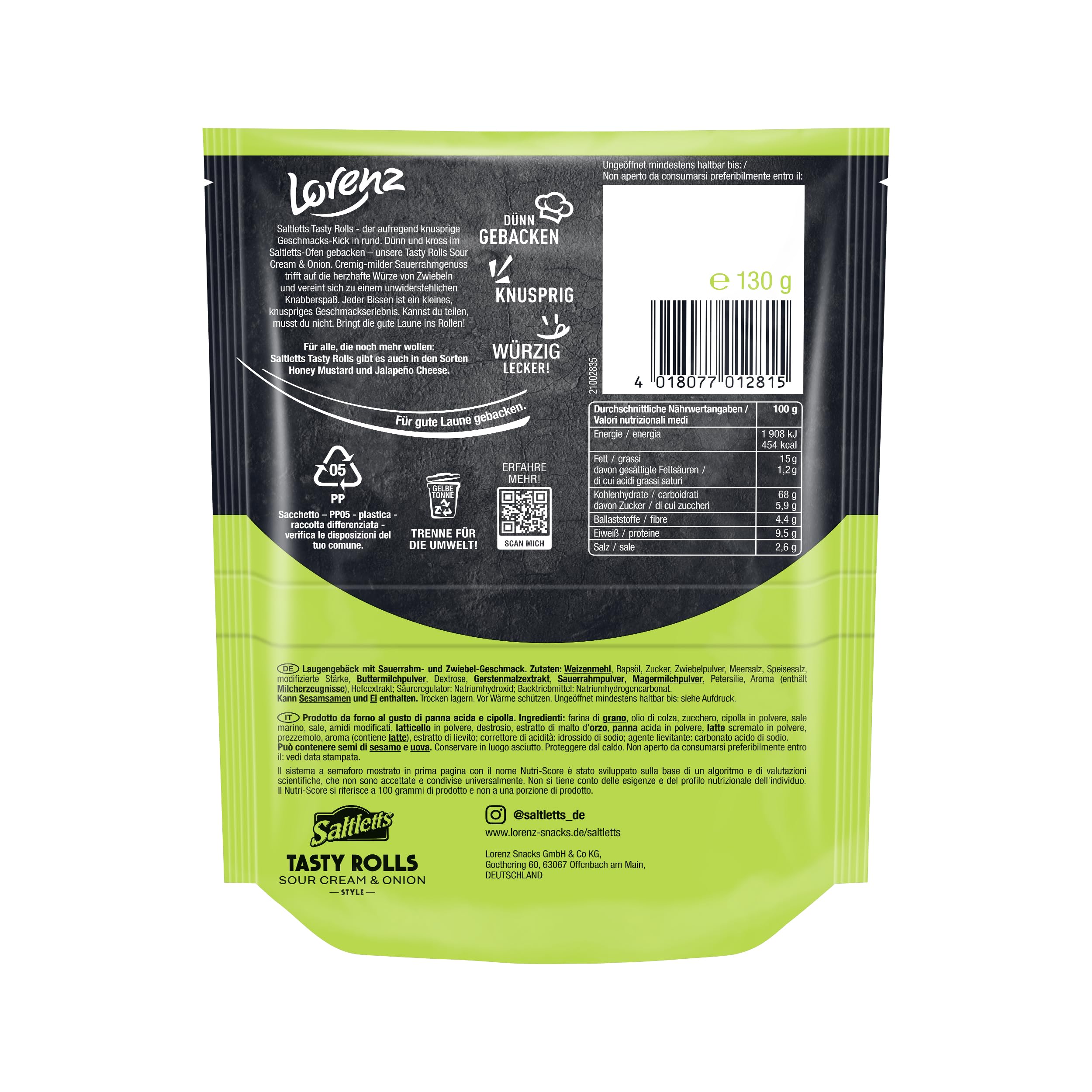LORENZ | Saltletts Tasty Rolls Sour Cream & Onion Style | 14 x 130 g | vegetarisch