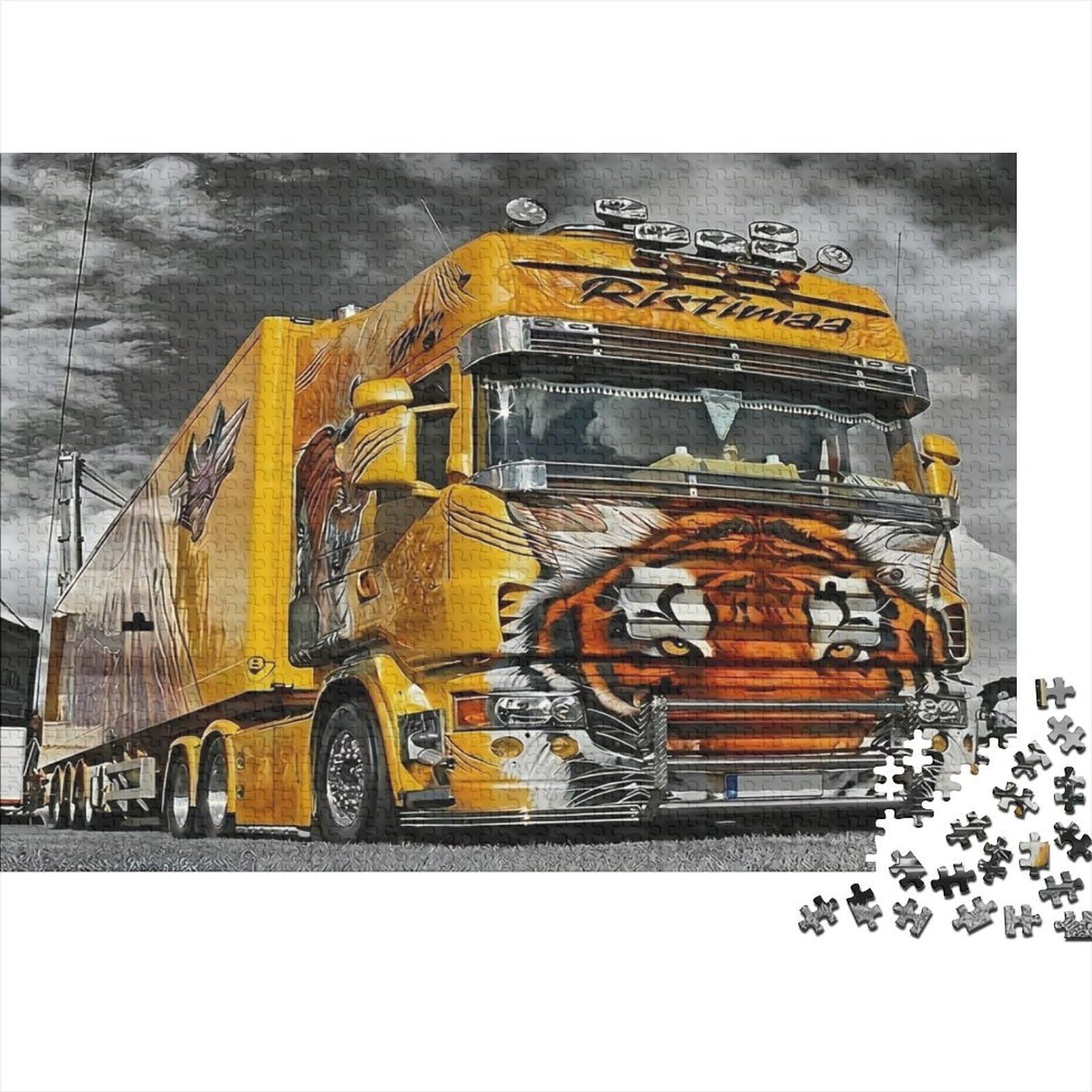 Yellow Truck Road Transport 1000 Piece Jigsaw Puzzle Paper for Adults Modern Highway Scene Puzzle Game for Family Focus and Home Decor 70x50cm/1000pcs