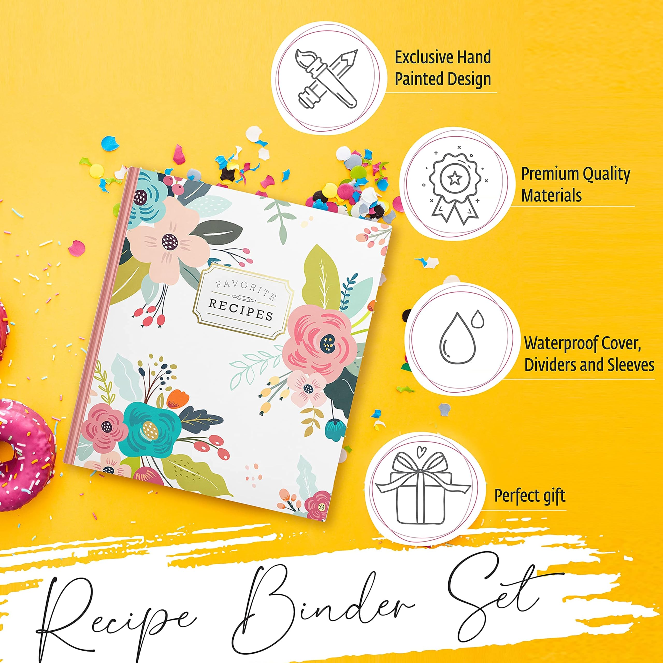 Raccoglitore per ricette con 3 anelli, bianco, libro di ricette 8,5 x 11 cm, pagina intera con maniche protettive trasparenti, divisori, protezioni per pagine in plastica, libro di ricette per