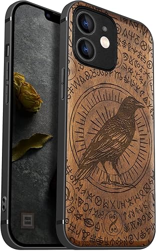 Miniatura 24 de Carveit Funda magnética de madera para iPhone 12 [madera natural y TPU suave negro] a prueba de golpes, funda de madera única y elegante compatible