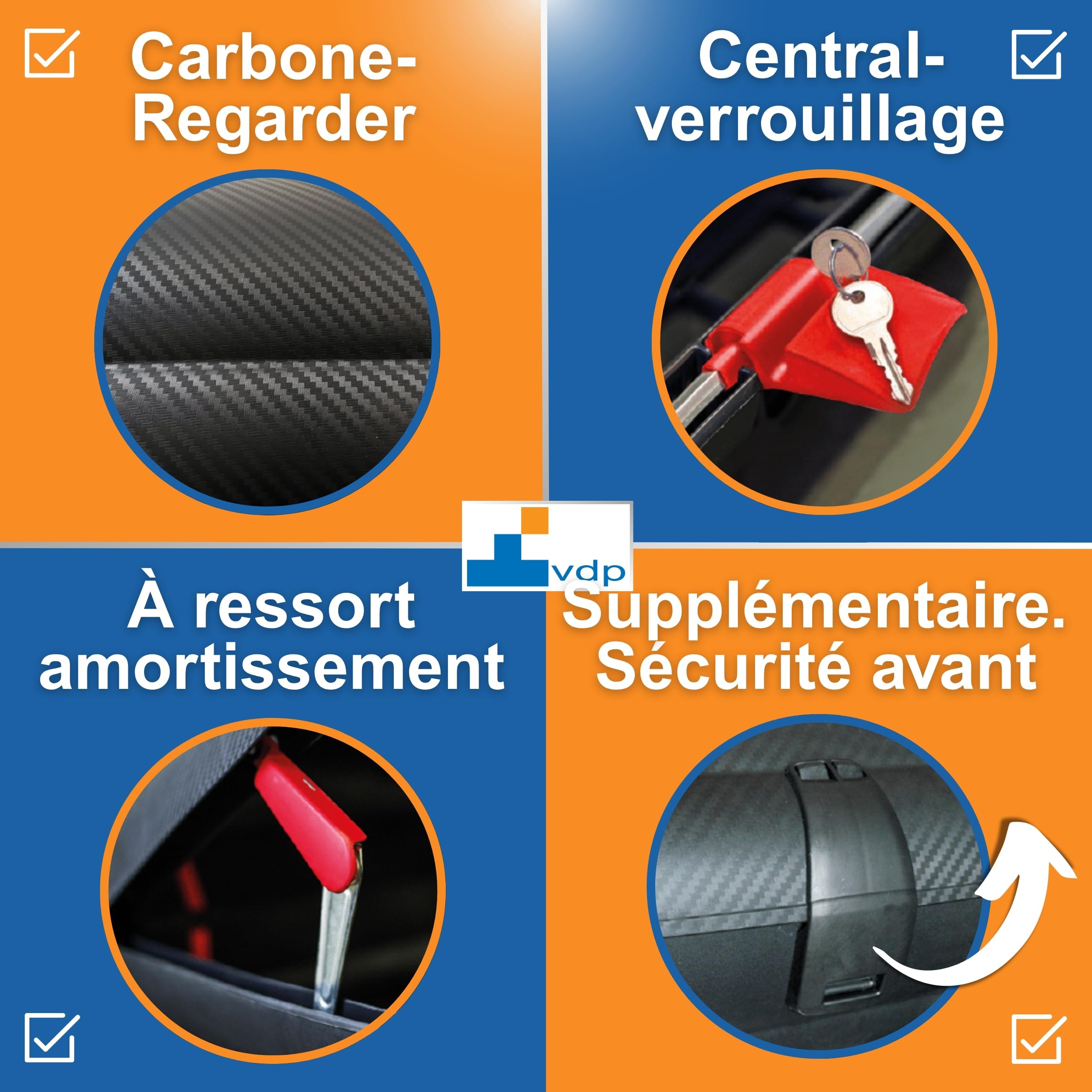 VDP-BA400 Coffre de toit de voiture avec accessoires - Coffre de toit - Aspect carbone - Verrouillage central verrouillable - Universel pour voiture van SUV 400L