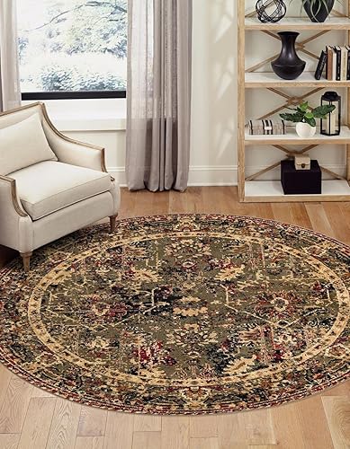 Unique Loom Saturn Collection - Alfombra de área Ión (3 pies 3 pulgadas, redonda, verdebeige)