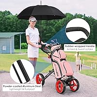Vista 5 de GYMAX Carrito de golf plegable, carrito de golf ajustable de altura de 4 ruedas con soporte flexible para paraguas, portavasos y freno de pie