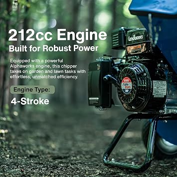 Landworks 3-in-1 Gas Wood Chipper Shredder, 7 HP, 3 Capacity | 15:1 Reduction and 3 Branch Capacity for Outdoor Debris Processing