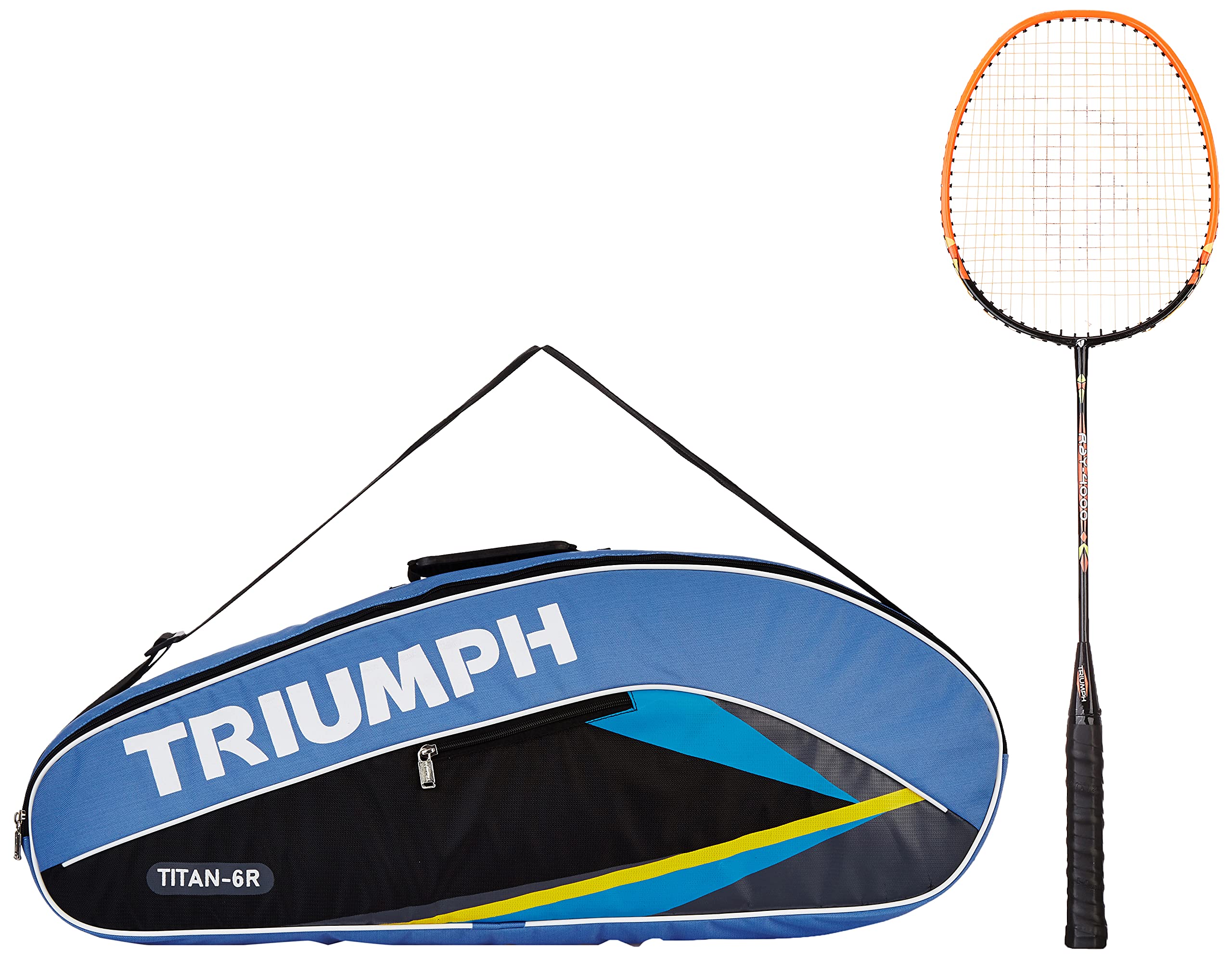 Triumph Ray-4000 One Piece Light Weight Strung Badminton Racket With Titan-6R Double Compartment Badminton Bag Sky/Black-image-29