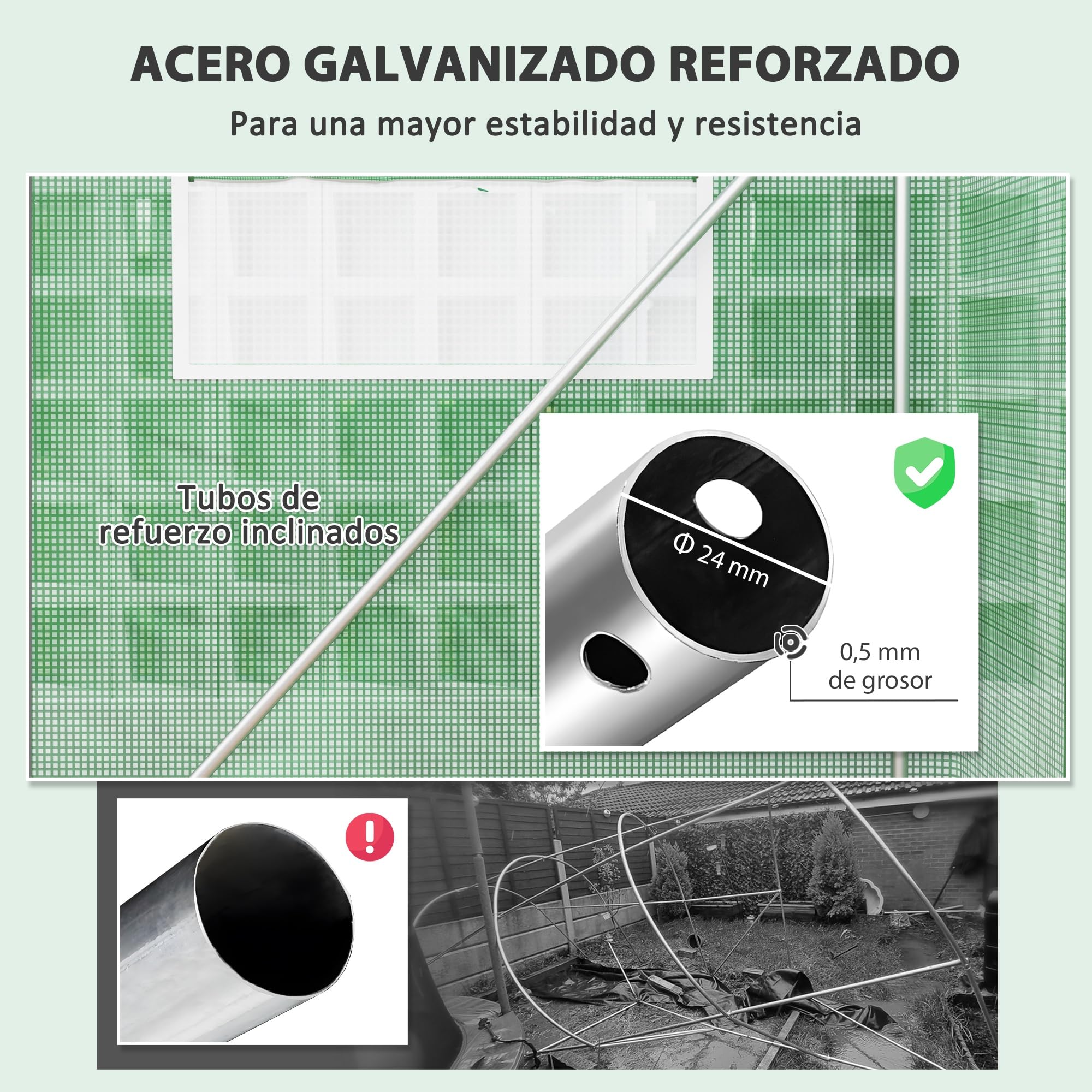 Outsunny 4 x 3 x 2m Serra a tunnel e serra tunnel Verde | Finestre a rete, tenda serra tunnel giardino, copertura PE resistente ai raggi UV, telaio in acciaio galvanizzato